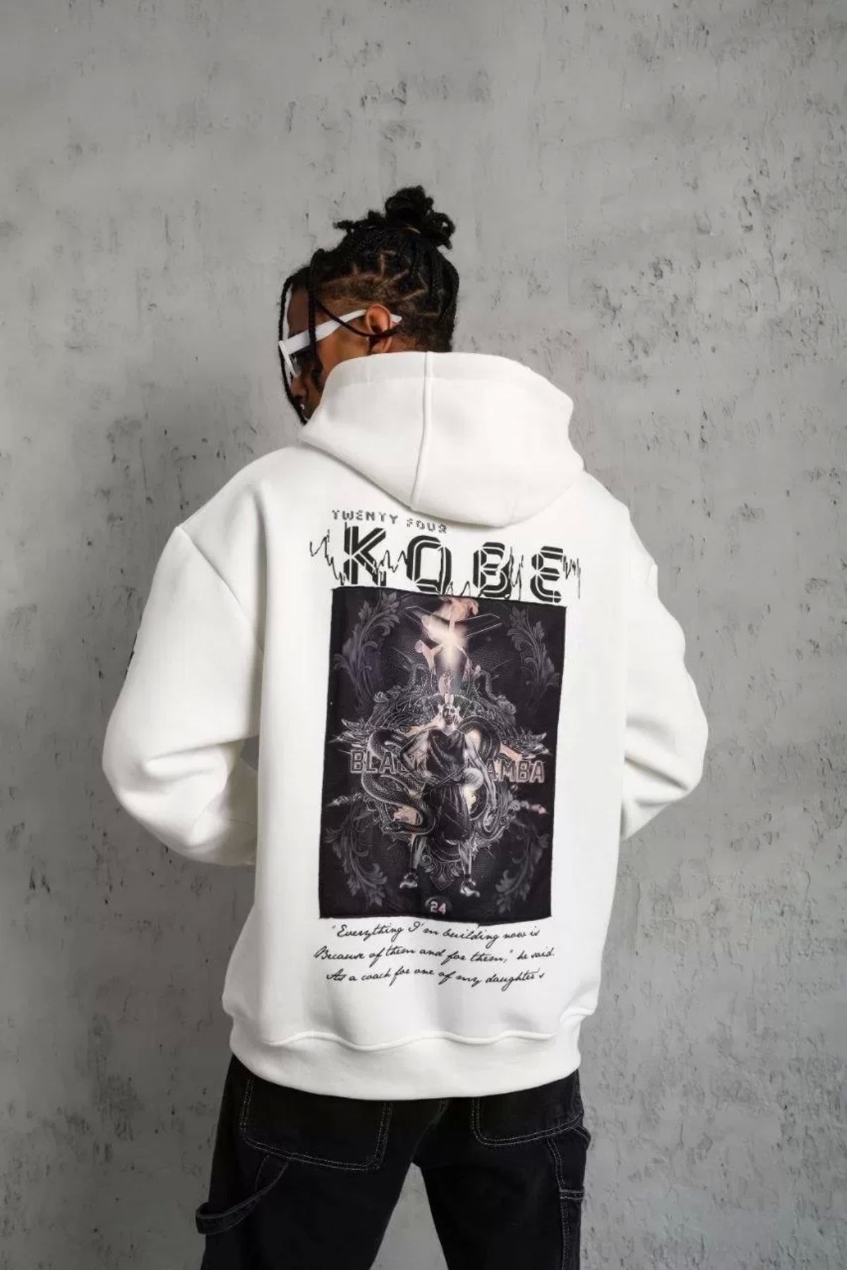 AE Stil Erkek Baskılı Kapüşonlu Sweat - Beyaz