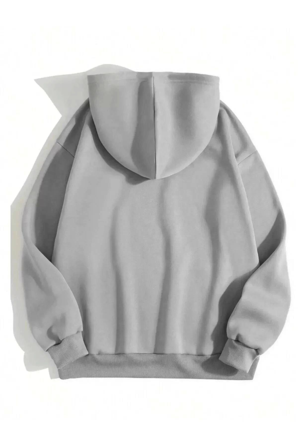 AE Stil Erkek Düz Kapüşonlu Sweat - Boyalı Gri