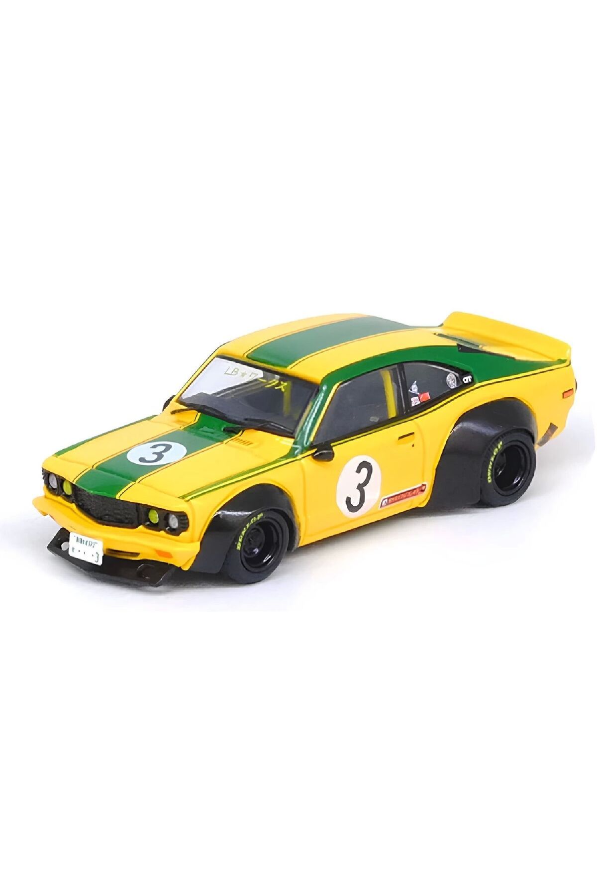 Oyuncakmatik 1:64 Diecast LBWK Liberty Walk Mazda RX-3 Savanna Yellow Inno Model Araba