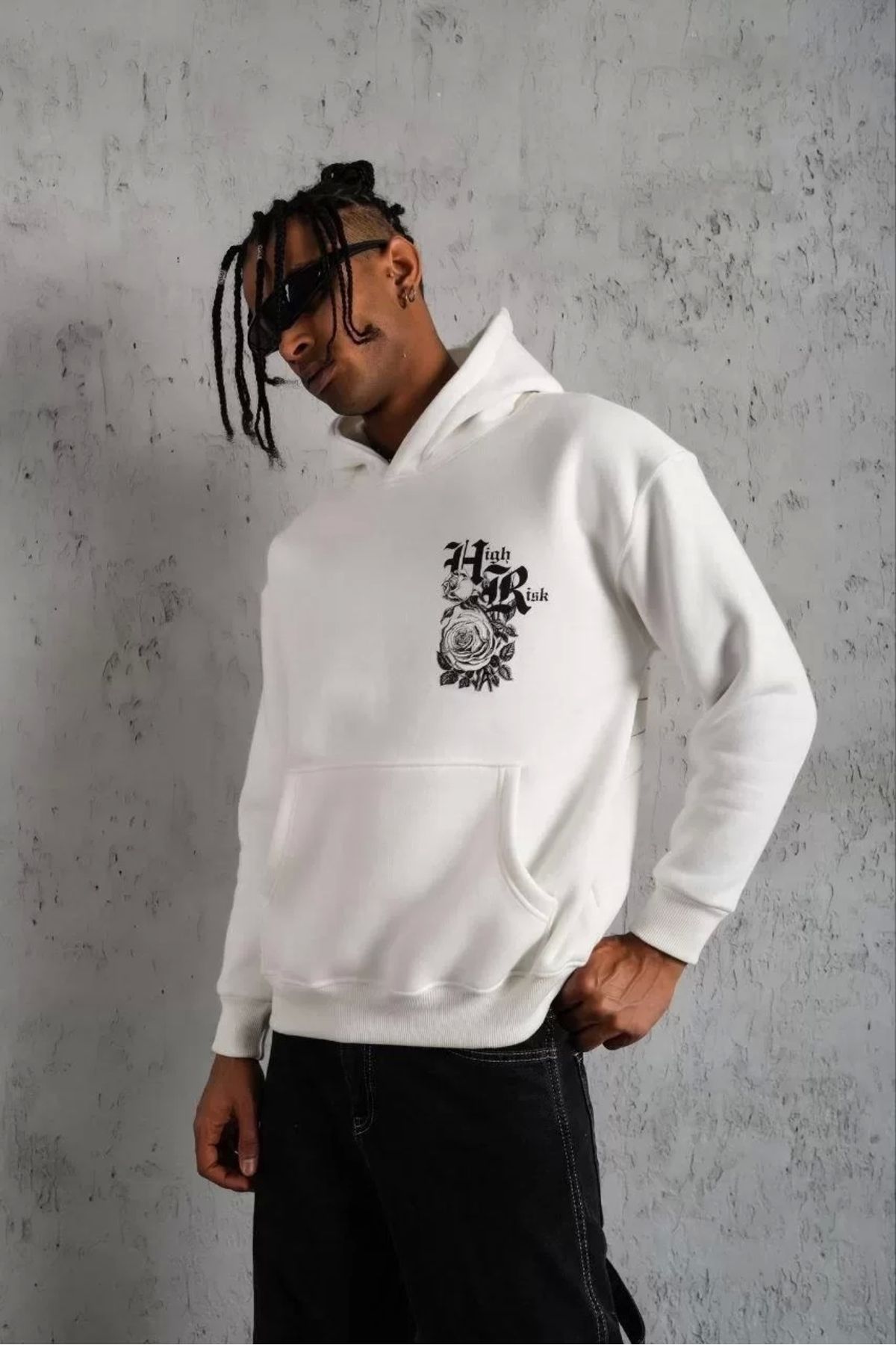 AE Stil Erkek Baskılı Kapşonlu Sweat - Beyaz