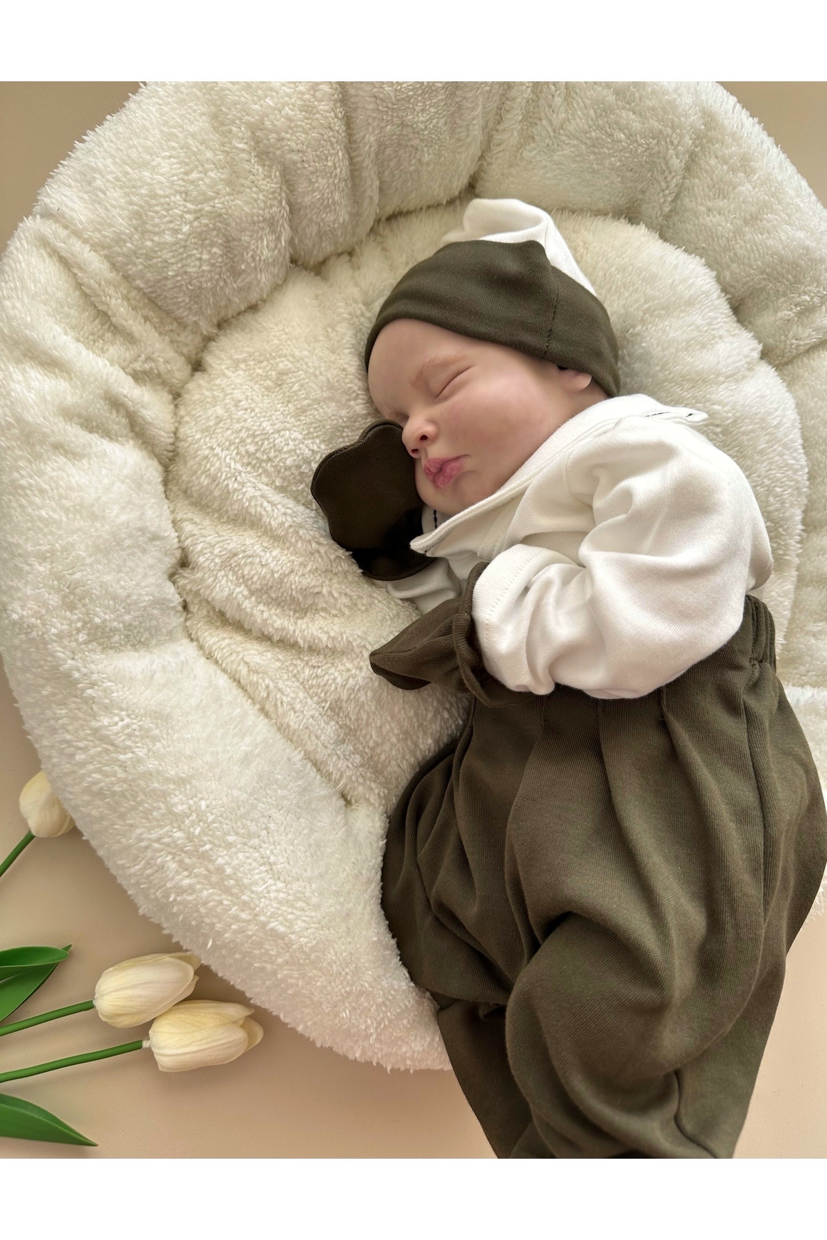 Mama Miel Baby Haki Hastane Çıkışı Set (Body, Pantolon, Bere, Eldiven) fotoğrafı 5 (önizleme)