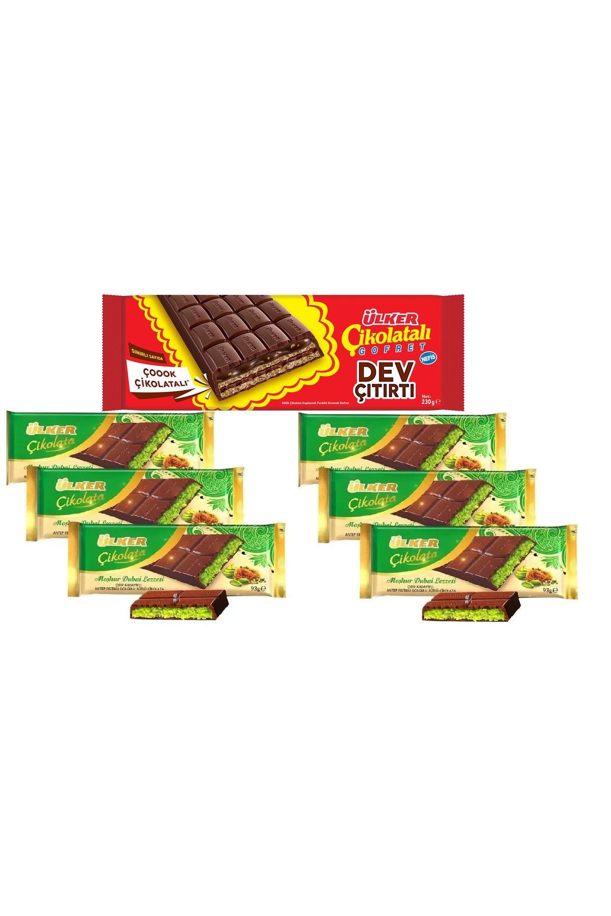 Ülker ÜLKER ÇİKOLATALI GOVRET DEV ÇITIRTI XXL 230 GR VE ÜLKER DUBAİ ÇİKOLATASI 93 GR X 6 ADET