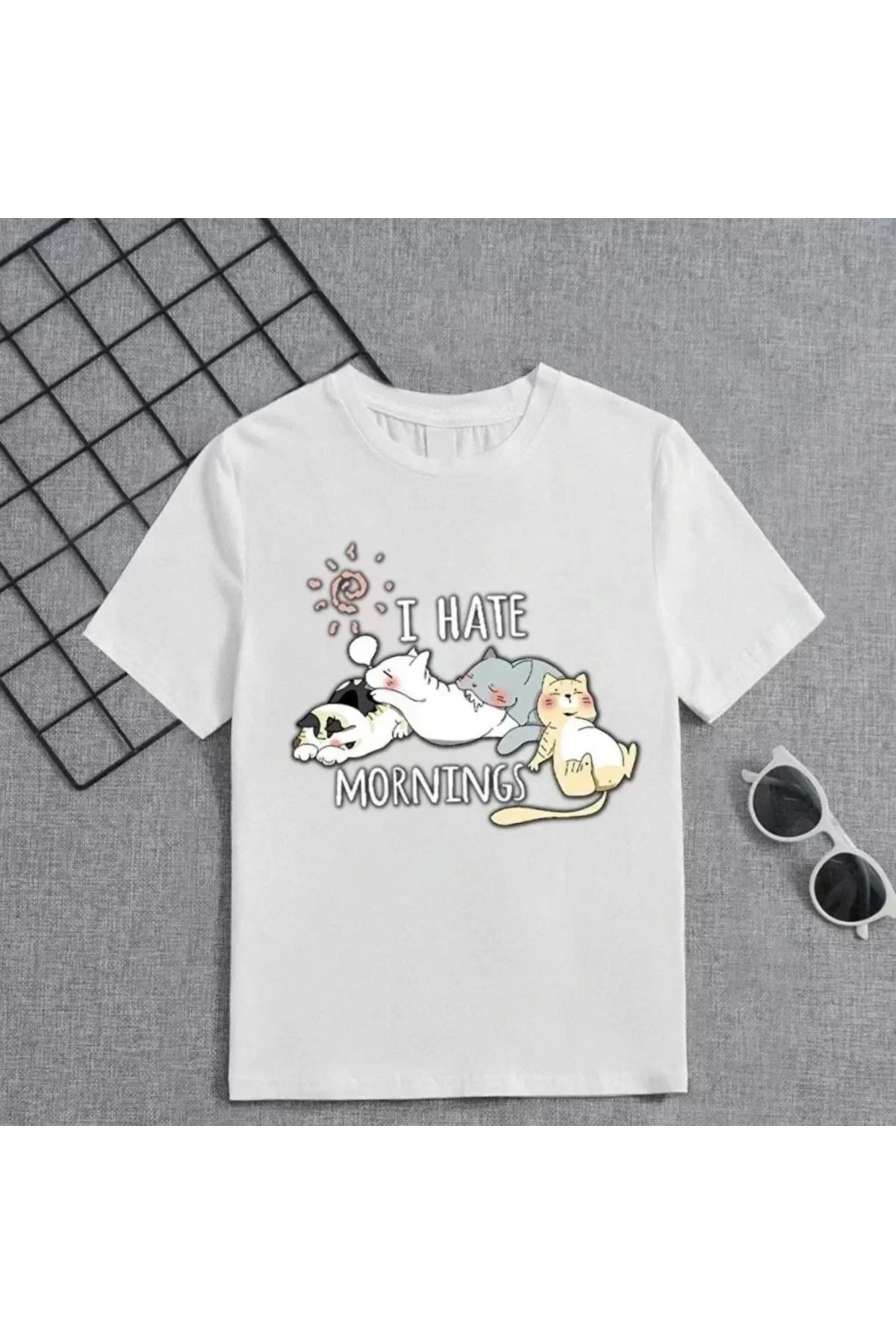 AE Stil Kız Çocuk Bisiklet Yaka Baskılı T-Shirt - Beyaz