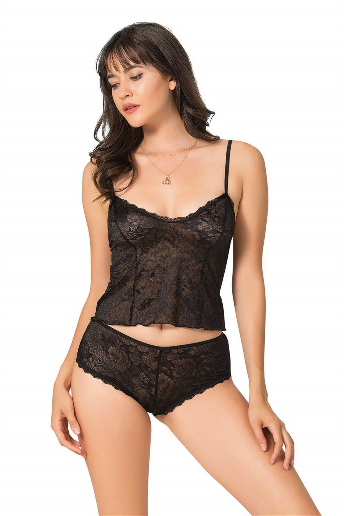 Mulvix Mulvxbrf Brf02 Siyah Jakarlı Babydoll Şort Takımı (Mulvix)
