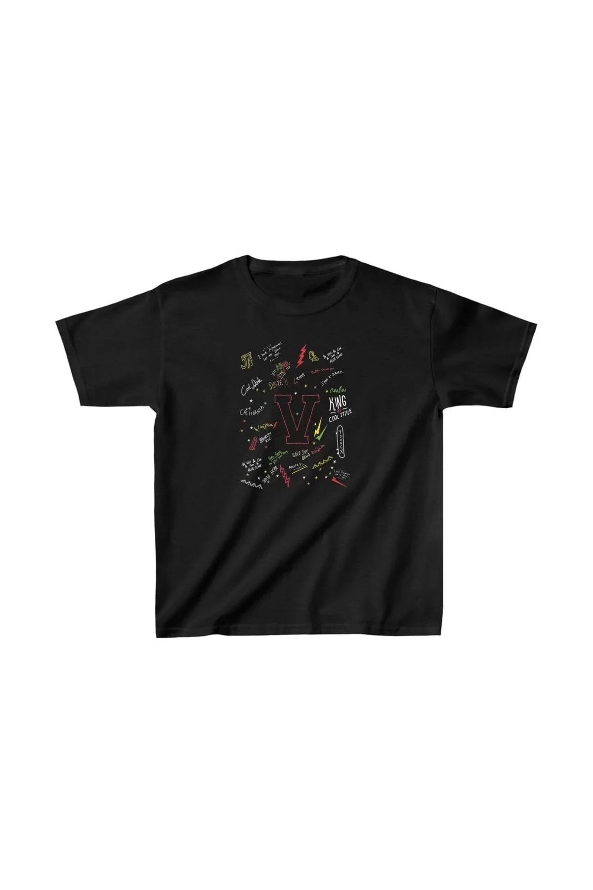AE Stil Unisex Çocuk Baskılı T-Shirt - Siyah