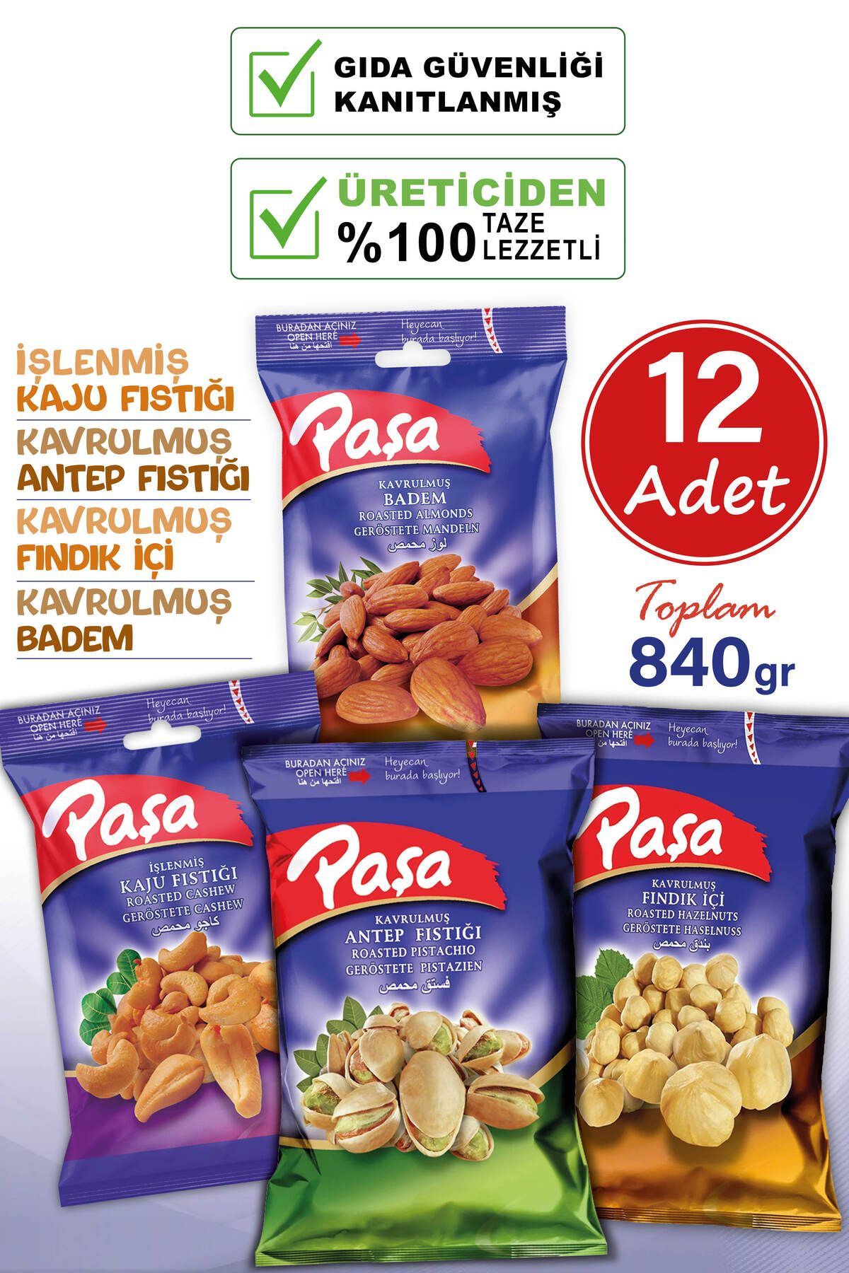 Paşa Kuruyemiş Paşa Karışık Kuruyemiş 70 gr X 12 Adet (TOPLAM 840 GR)