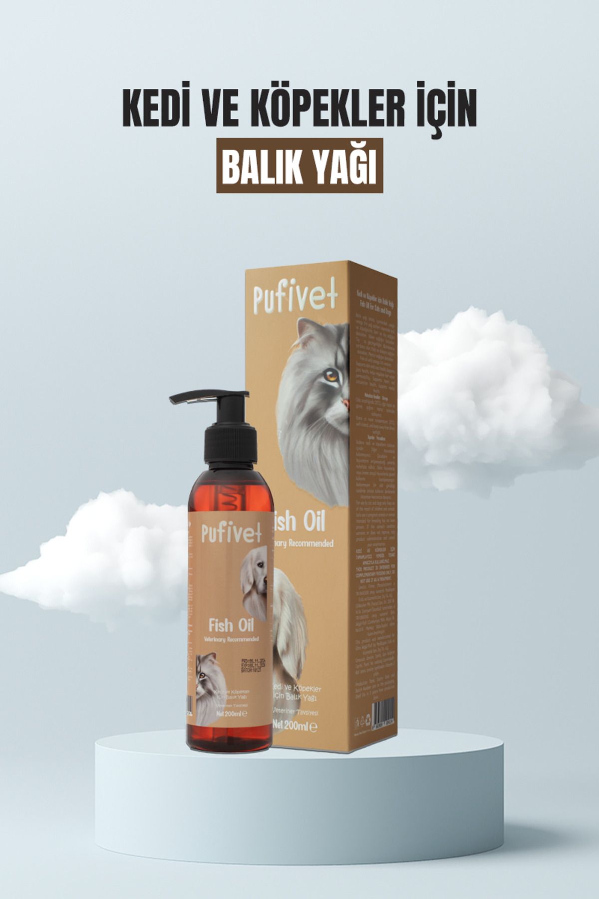 PufiVet Premium Kedi Ve Köpek için OMEGA 3 ve 6 İçerikli Balık Yağı (200ml) |Bağışıklık Sistemi |Tüy Bakımı