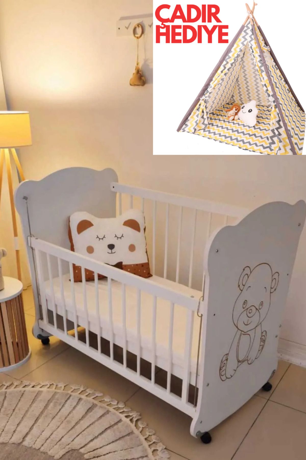 Bebekonfor Mdf Anne Yani Sweetbear Bebek Beşik 50x90 ( Yatak Ve Yastık Dahildir Tekerlekli Ve Sallanır)