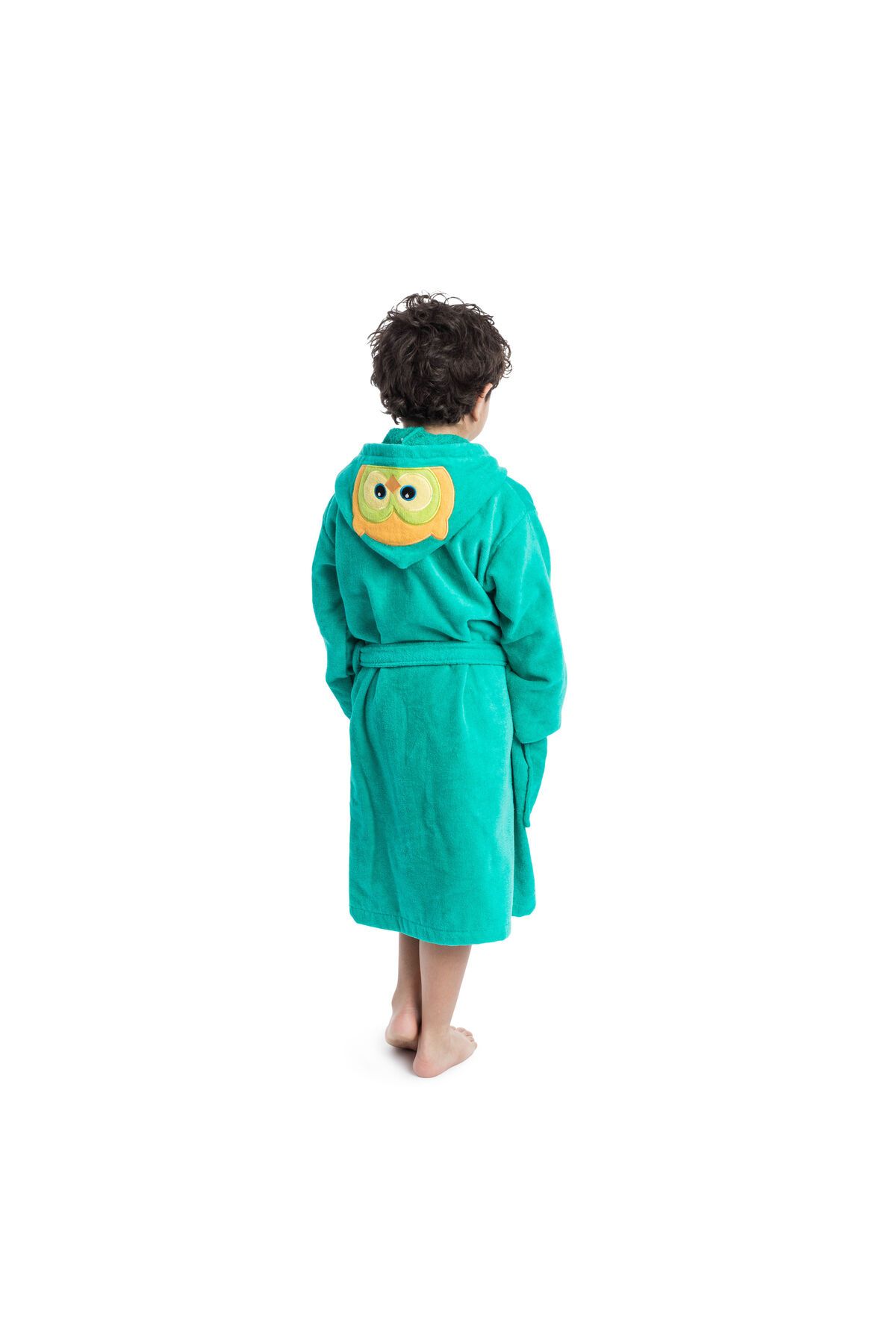 Orange Bed & Bath-OWL D.GREEN KIDS HOODED TOWEL BATH ROBE  10 - 12 yrs 1