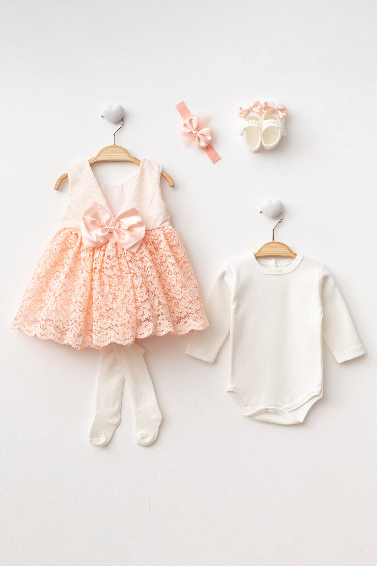 Petite Ponpon Baby Yeni Model Kız Bebek0-6Ay Yenidoğan Elbise 6'Lı Mevlütlük Set Bolerolu Fransız Dantelli Elbise mt334 fotoğrafı 2 (önizleme)