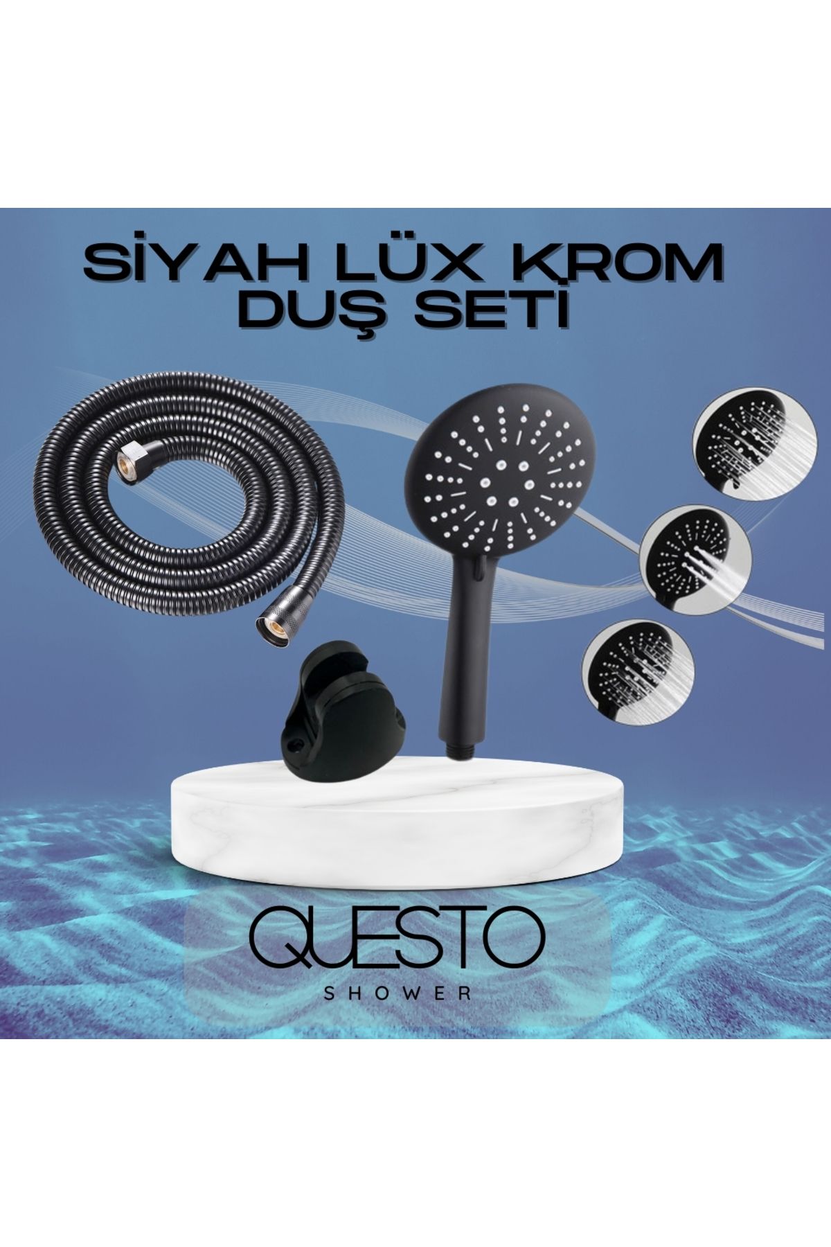 QUESTO SHOWER SİYAH LÜX KROM DUŞ SETİ