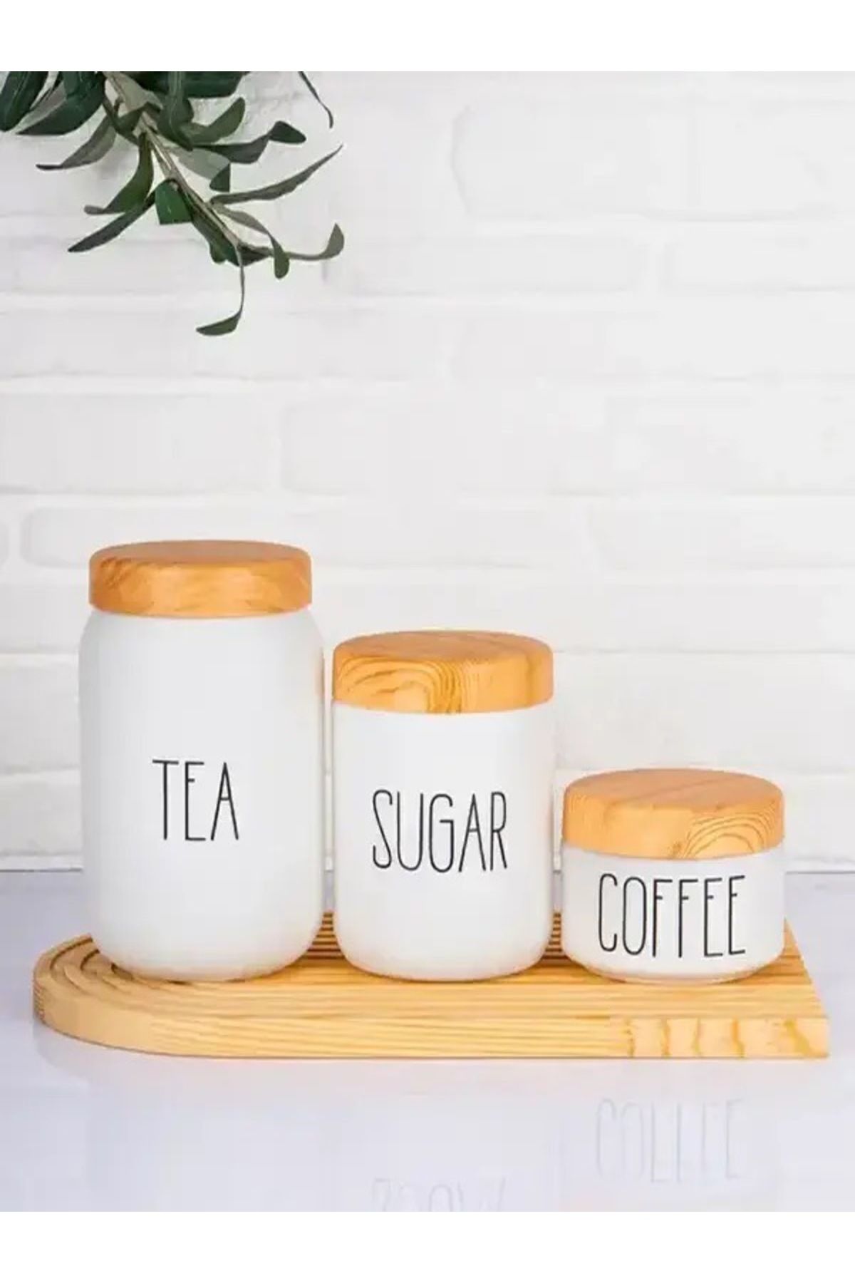 ARV HOME 3'lü Tea Sugar Coffee Cam Kavanoz Seti 300-650-1000 ml Bambu Kapak Desenli Saklama Seti