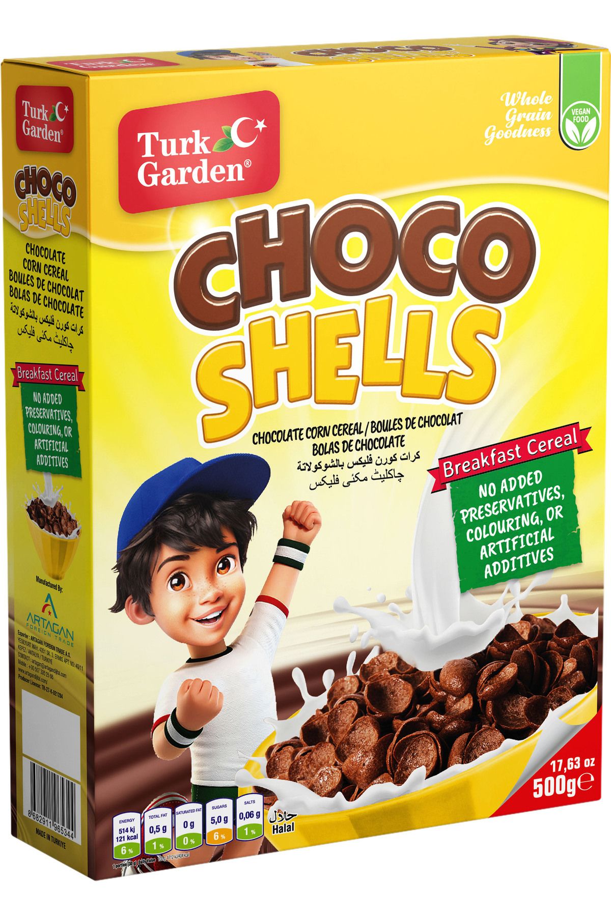 TURK GARDEN Choco Shells Çikolatalı Mısır Gevreği 500 gr Paket