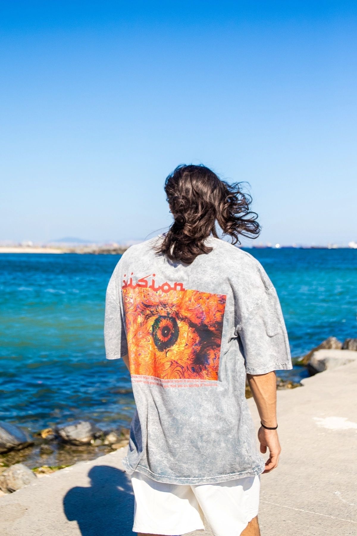 Sekizbiraltı-Vision Printed Oversize 24/1 Premium Washable White Tshirt 5