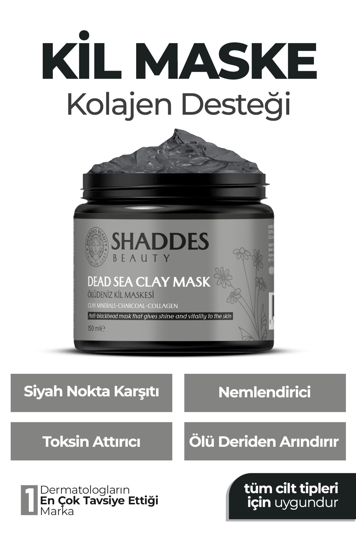 Shaddes Beauty Collagen Ölüdeniz Kil Maskesi Leke Ve Siyah Nokta Giderici 150 gr