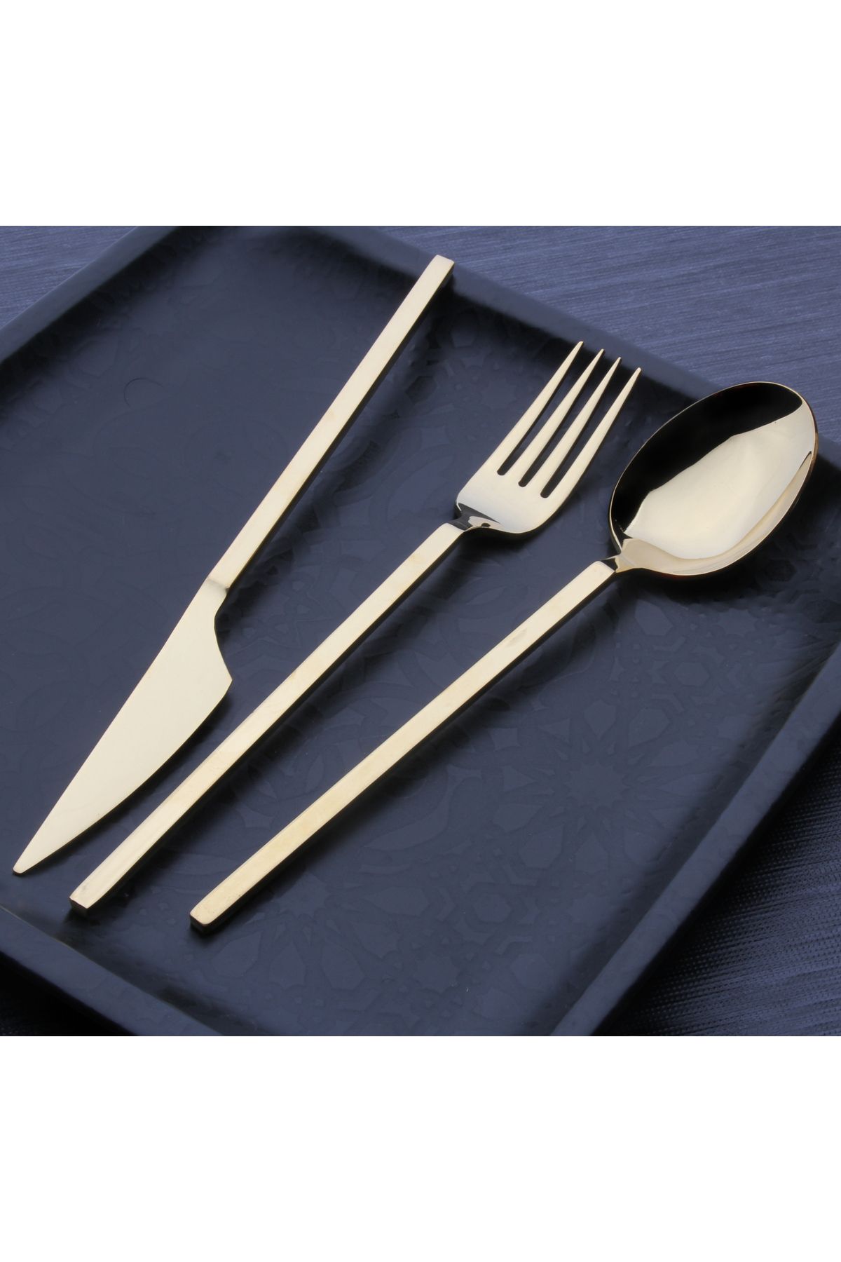 DMR LİFE-Dmr Life Diamond Matte Gold Fork Spoon Knife Set 84 Pieces for 12 People 1