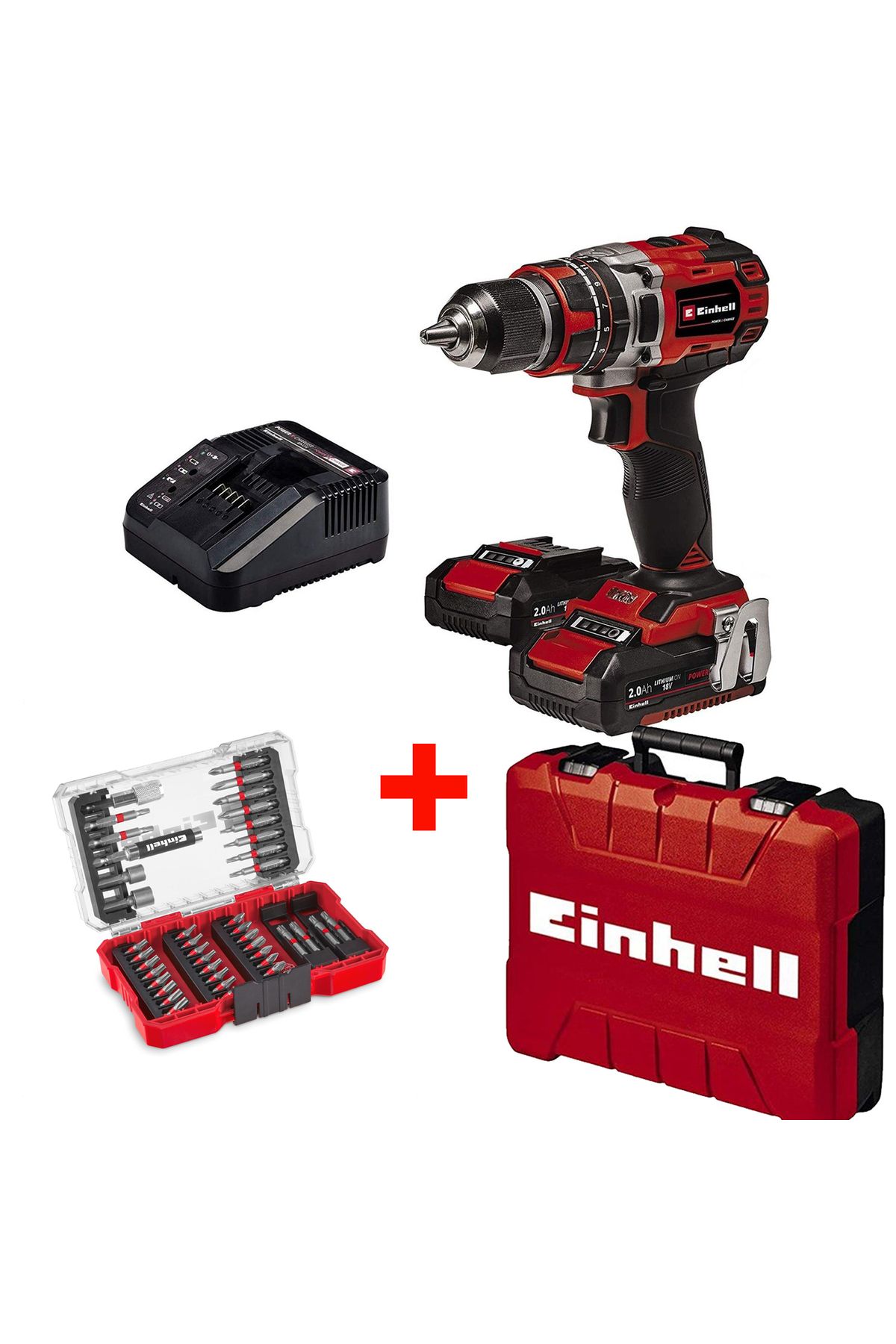 Einhell Tp-Cd 18/50 Li i Bl Kömürsüz 18V2AH Çift Akü Darbeli Matkap+42 parça Vidalama Uç Seti M-CASE