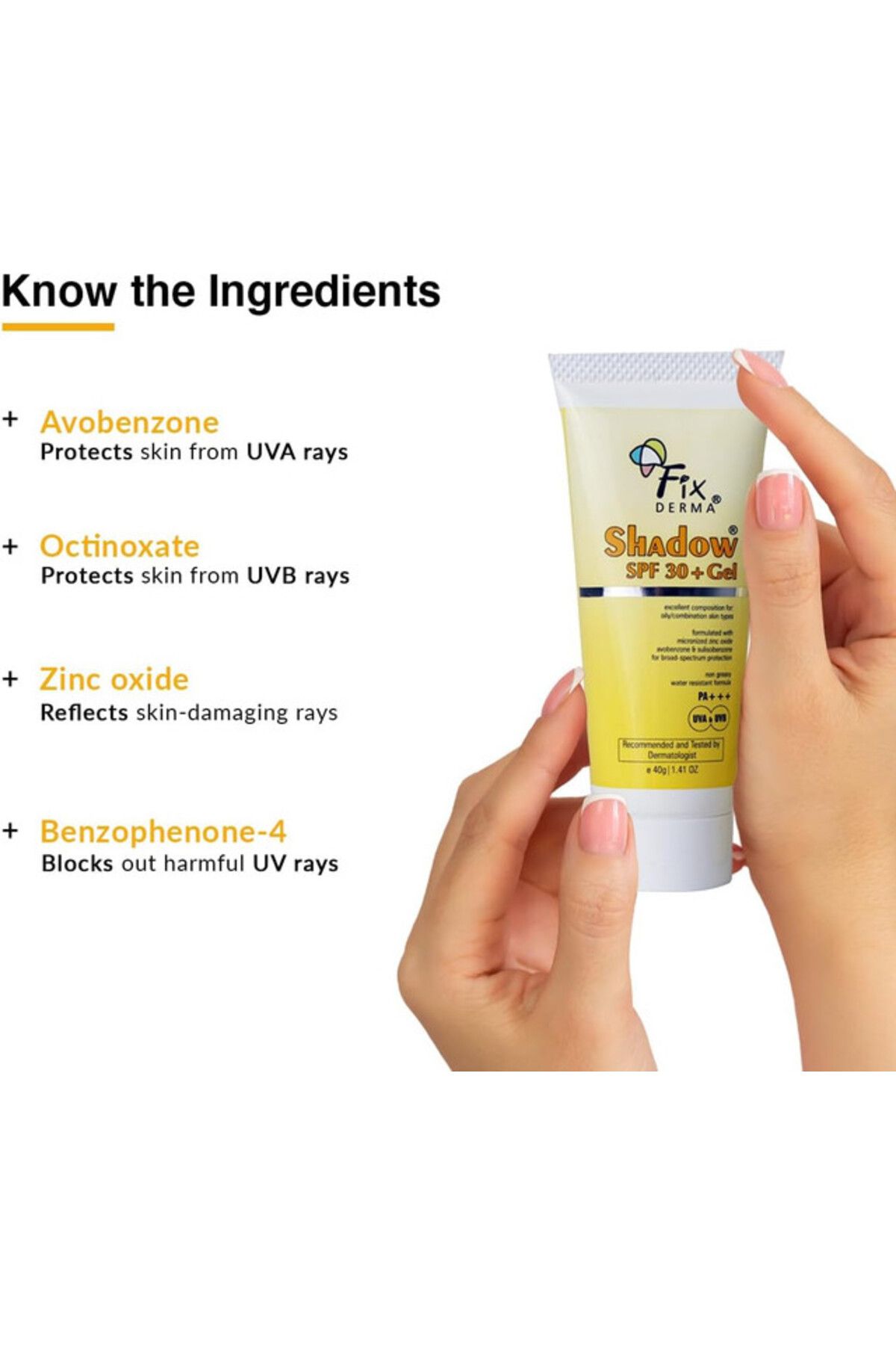 FixDerma-Shadow SPF 30 Sunscreen, Oily Skin, Broad Spectrum UVA/UVB, Non-Greasy, Water-Resistant, 40g 3