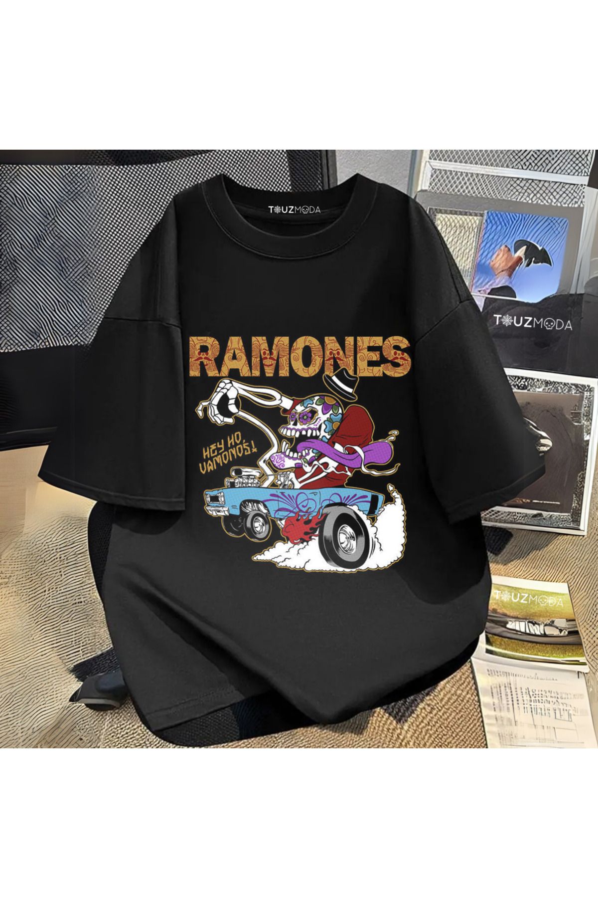 Touz Moda Tricou Oversize Unisex Cu Imprimeu Ramones Din Seria Rock Unisex - S/M