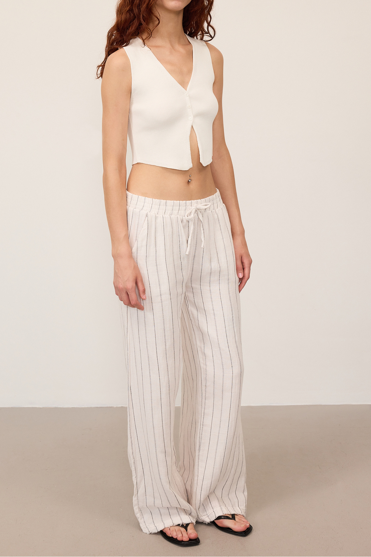 Addax-High Waist Striped Wide Leg Trousers Pn13730-L4 2