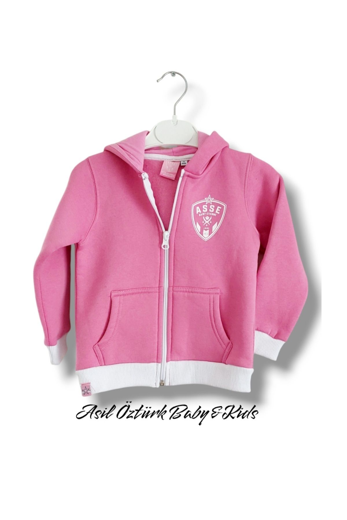 ASİL ÖZTÜRK BABY KİDS Kız Bebek Çocuk Pembe Kapşonlu Üst Polar Ceket İçi Şardonlu Hırka Sweat