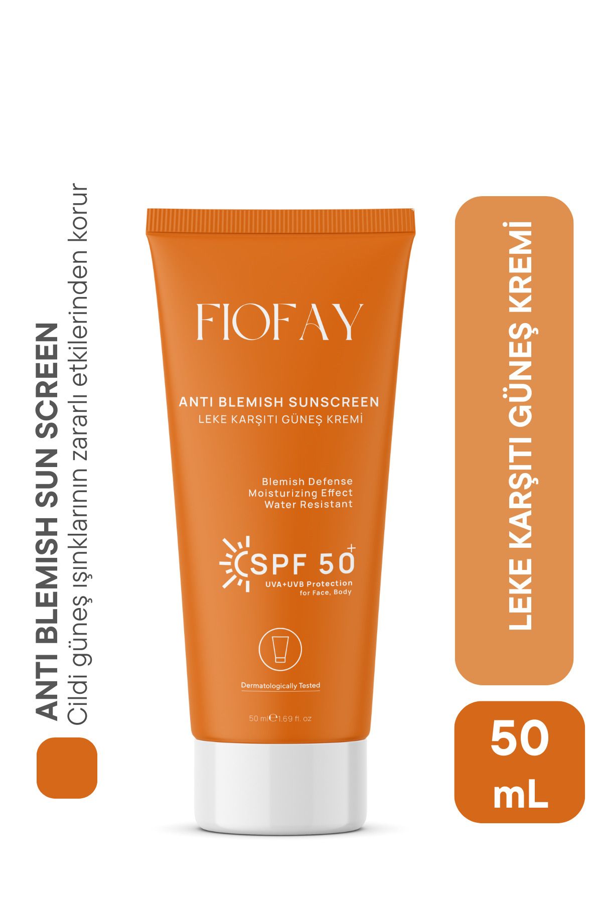 fiofay Leke Karşıtı SPF 50+ Güneş Kremi - Tüm Cilt Tiplerine Uygun, Glutatyon Destekli 50 ml