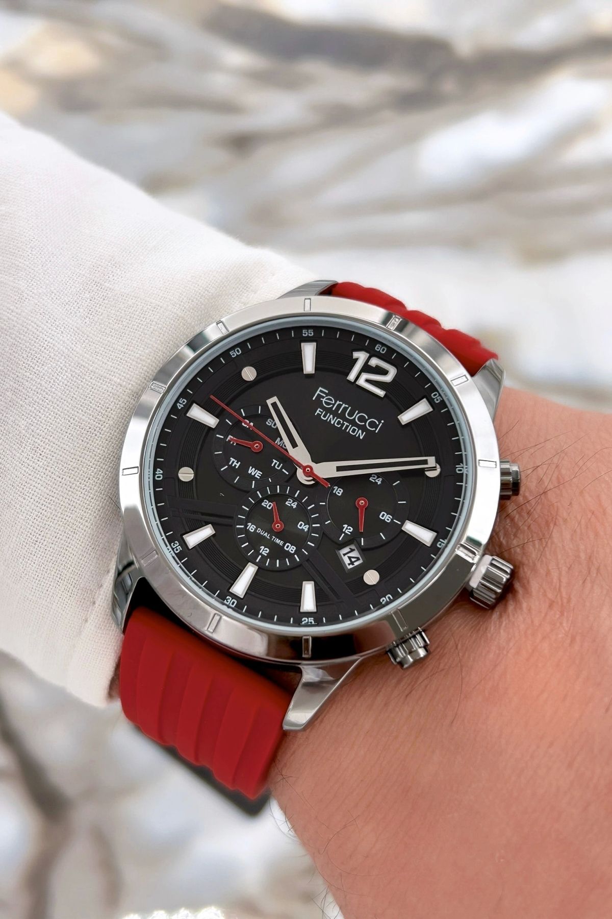 Ferrucci-Function Men's Wristwatch with Silicone Cord Bracelet Gift 3atm Red Sdfer065 1
