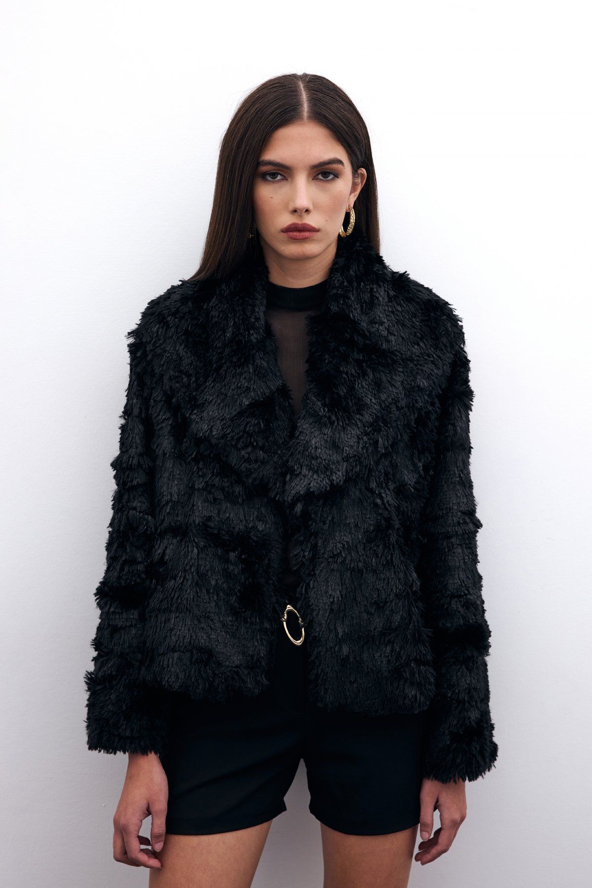 Sateen-Black Plush Jacket - Collared 6