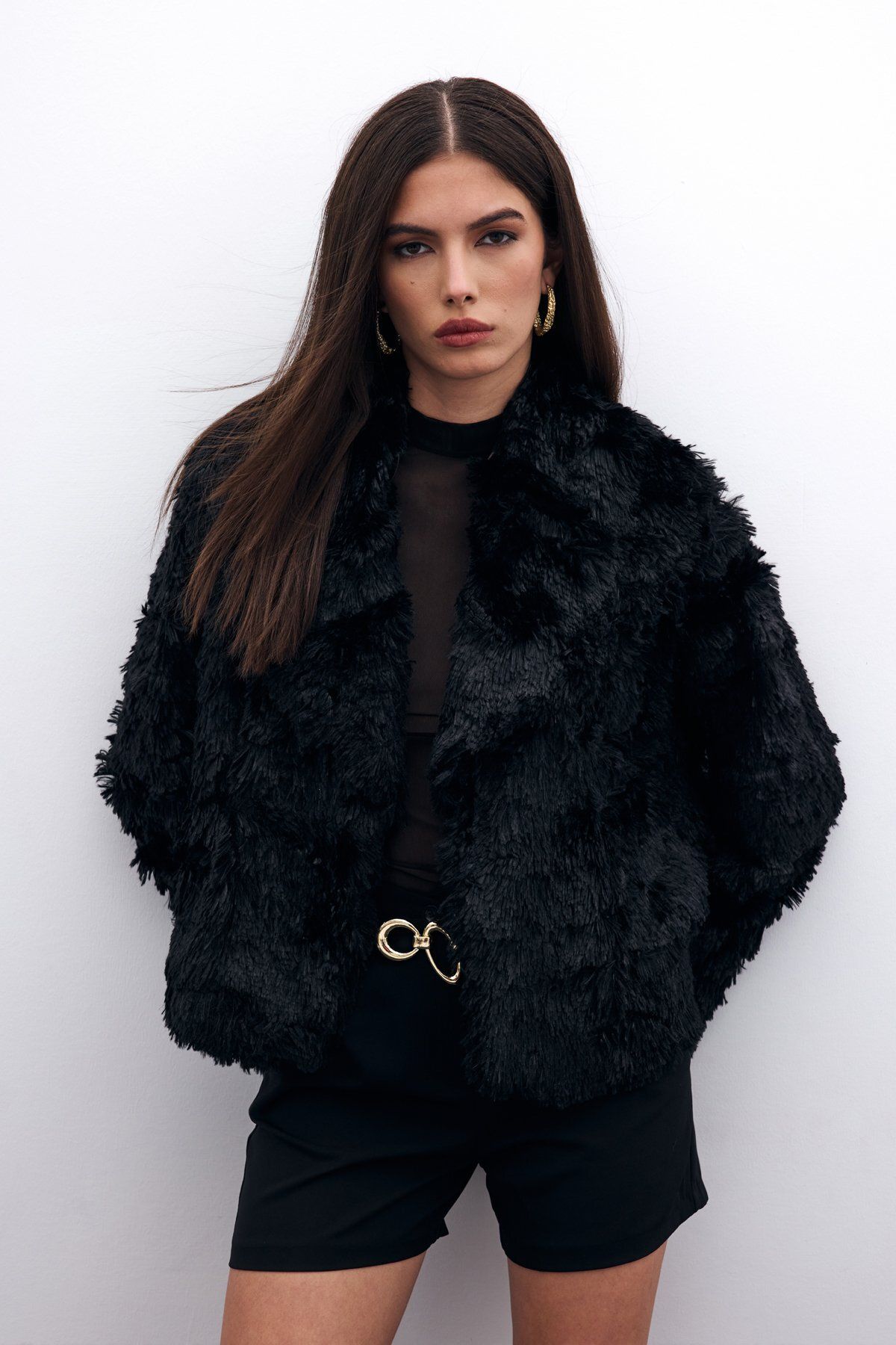 Sateen-Black Plush Jacket - Collared 5