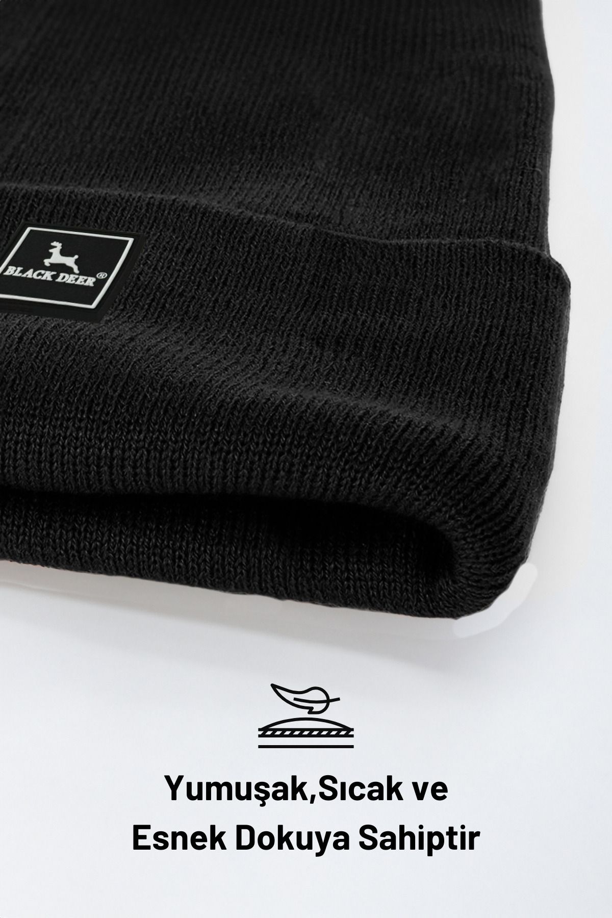 BLACK DEER-Unisex Winter Beanie Hat - Soft Knitwear, Acrylic Beanie with Plain Logo 3