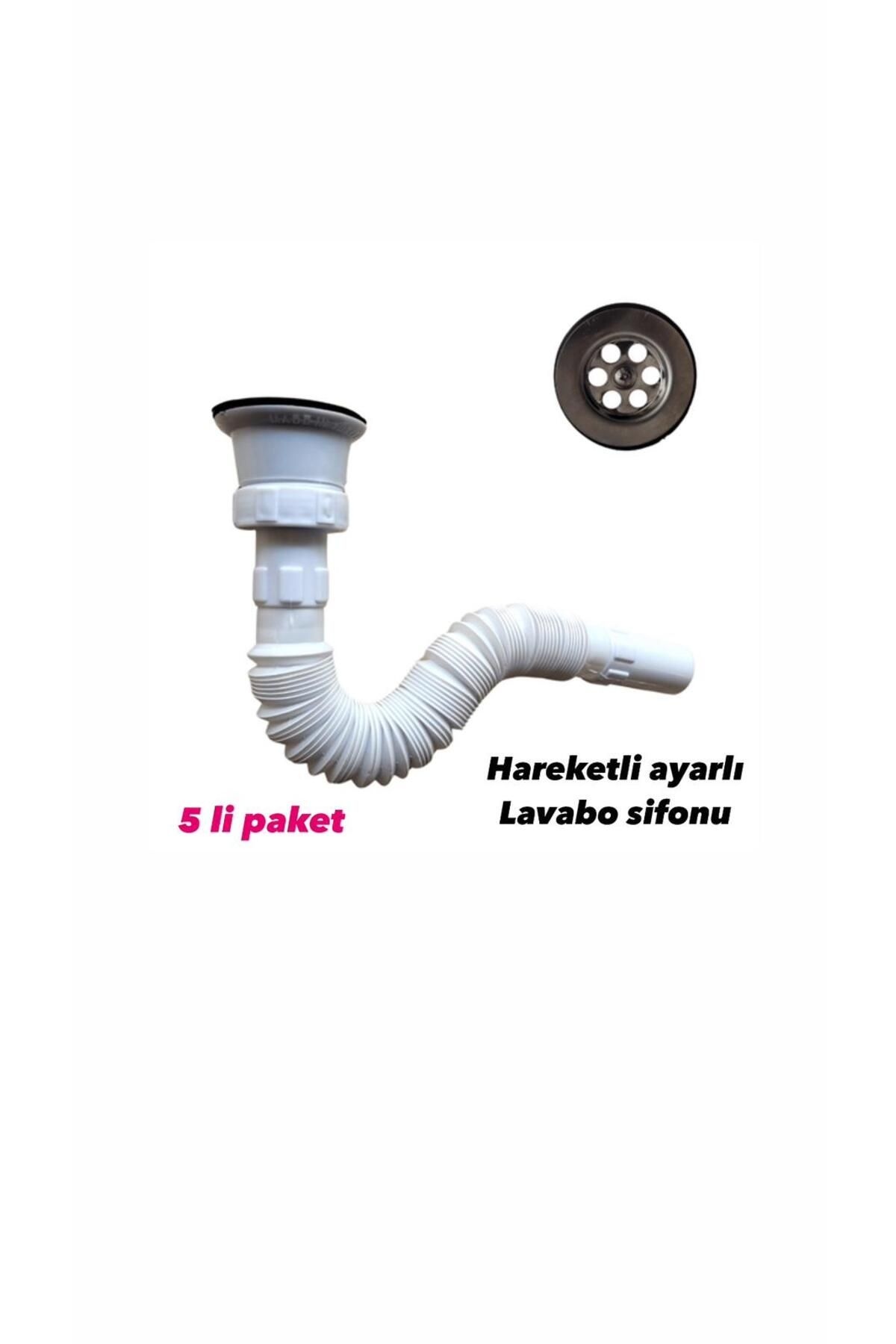 TANFLEX LAVABO SİFONU BEYAZ HAREKETLİ AYARLI 5 Lİ PAKET