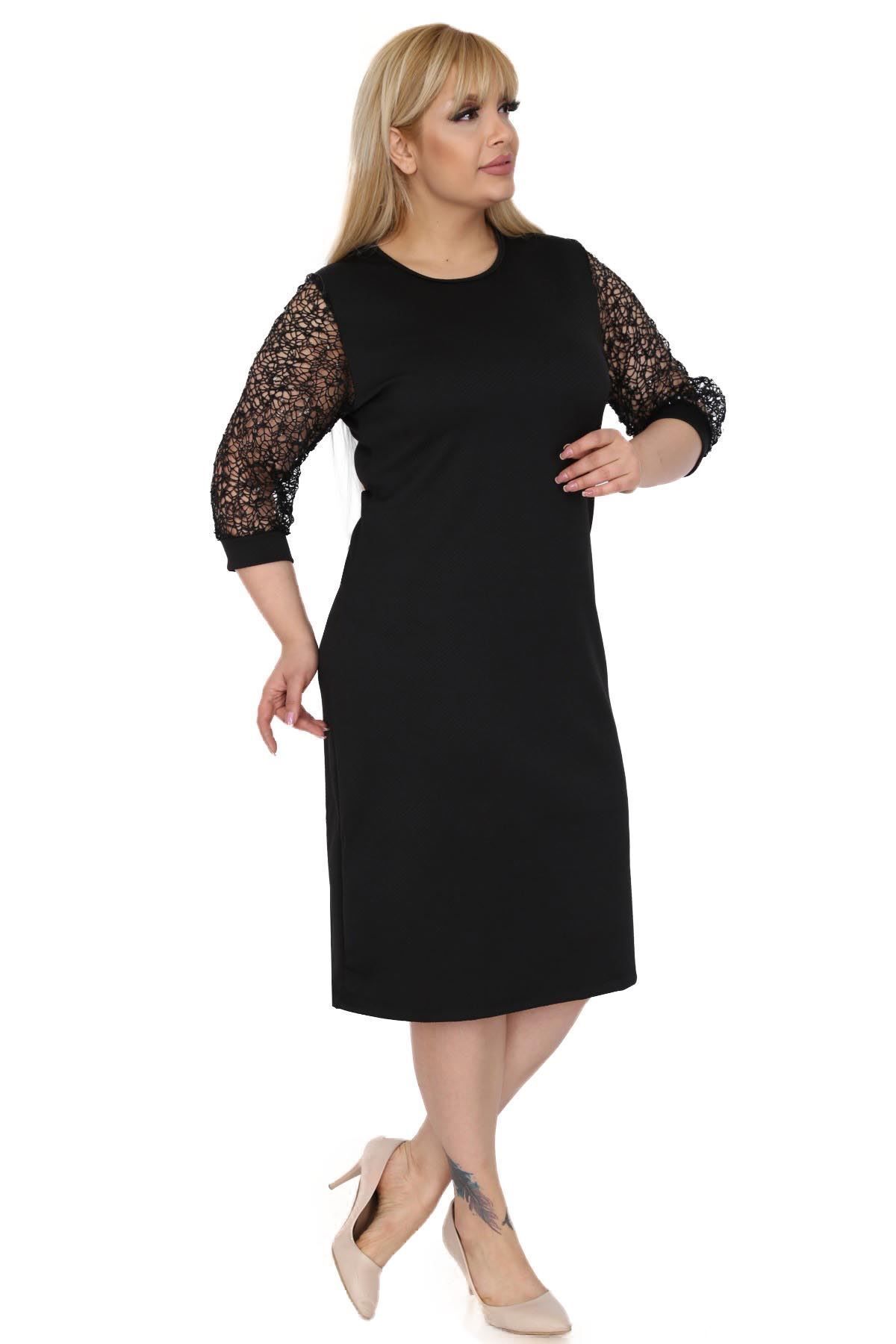 modayız-Sequined Mesh Sleeve Plus Size Dress 7b-0520 2