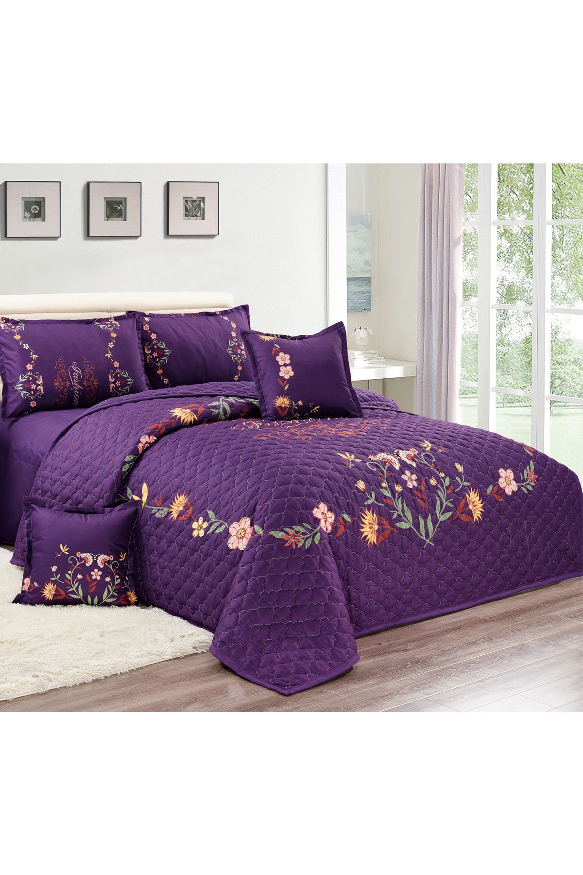 Generic-Floral Compressed Comforter Set, 160 x 210 cm Twin Size Reversible 4 pcs Bedding Set, Multicolor 5