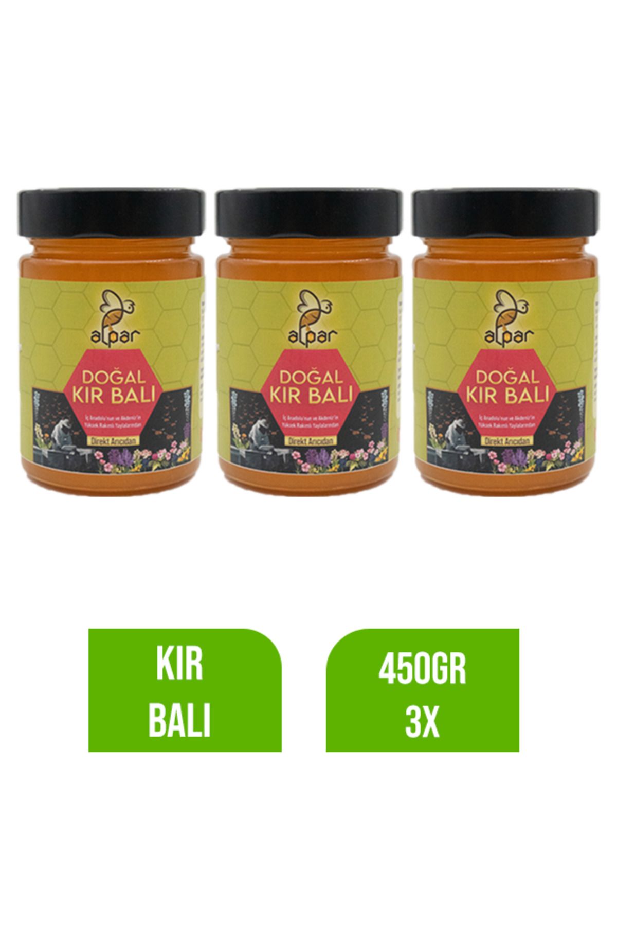 ALPARBALL Alpar Bal Doğal Kır Balı 450gr x 3 Adet