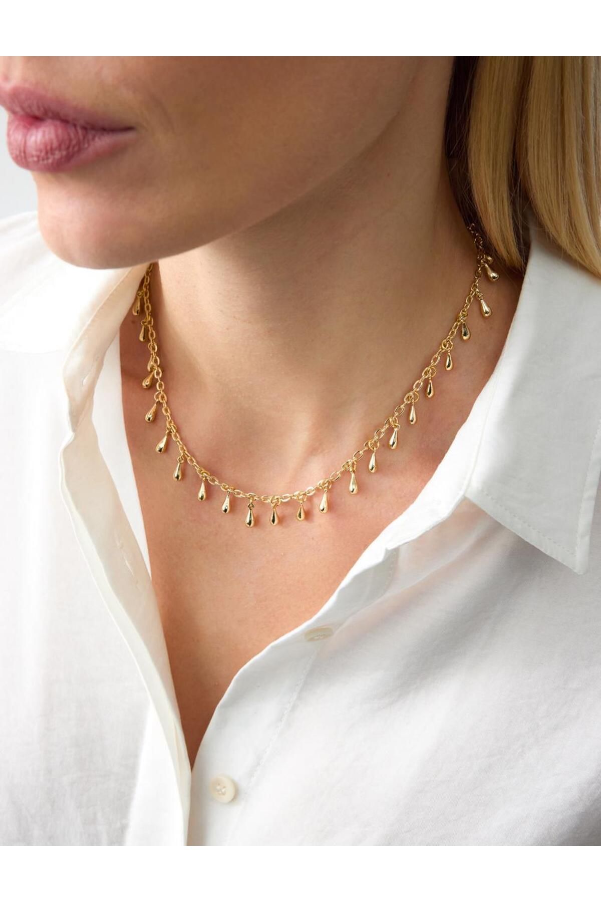 Jimmy Key-Gold Color Drop Figured Thin Chain Necklace 1