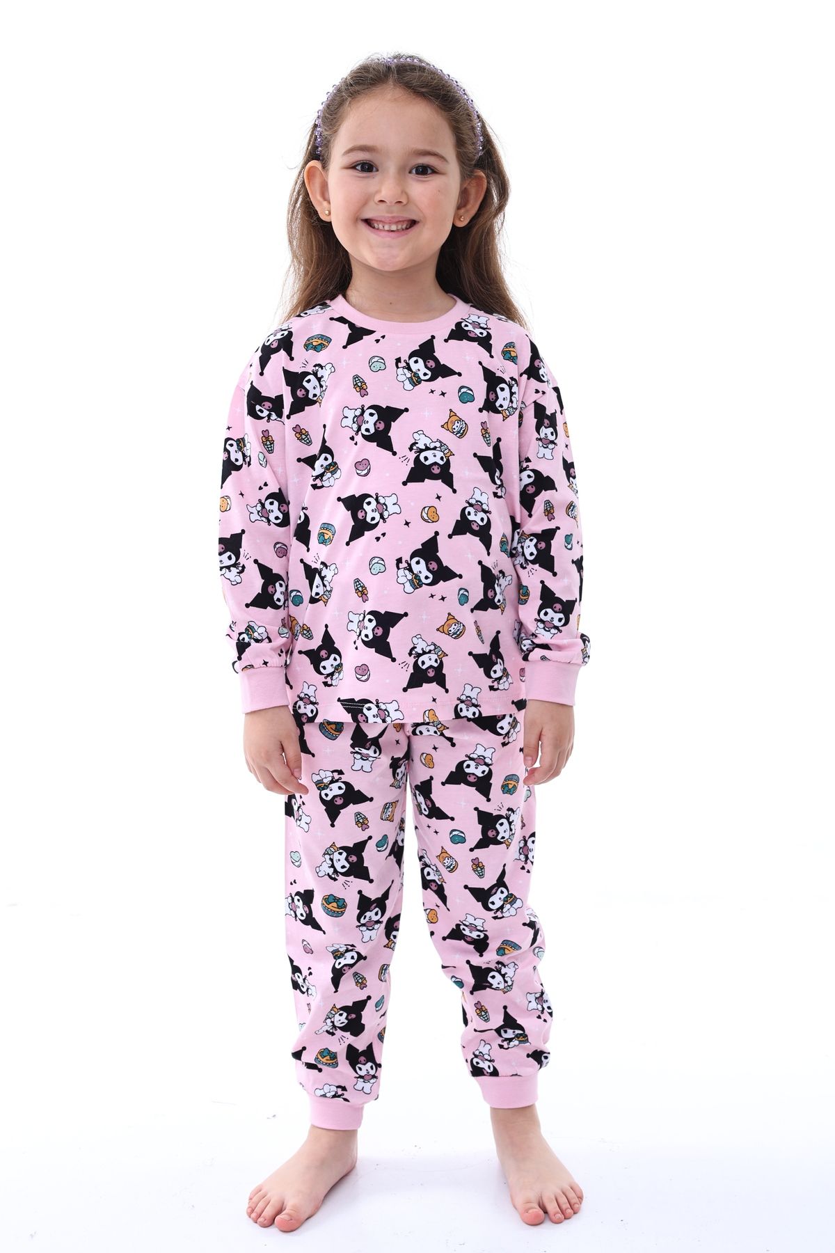 Kuromi Desenli Kız Çocuk Pijama Takımı Pembe 3-8 Yaş