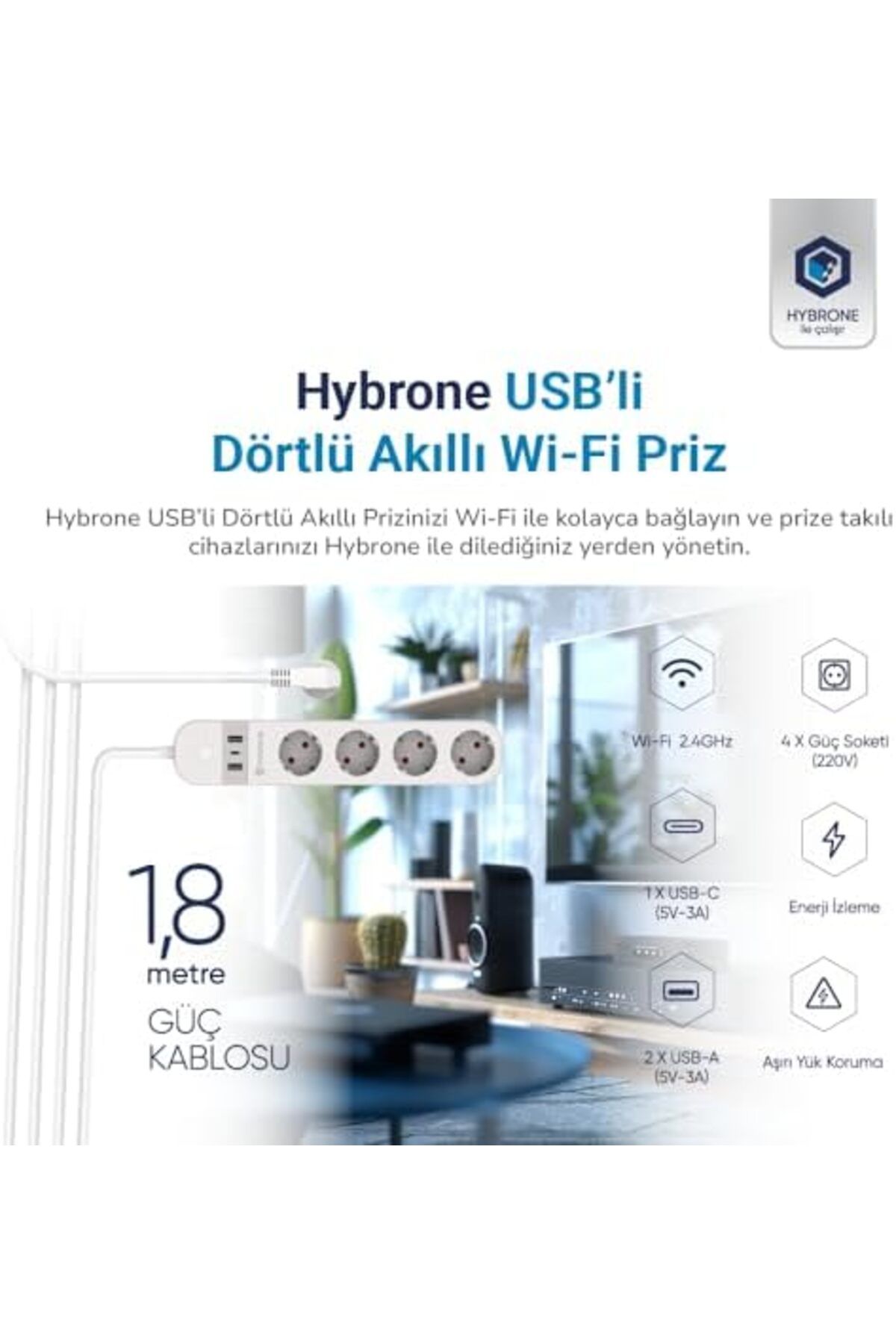 STOREMAX httphop Uzaktan Kontrol Uygulama ile Enerji İzleme, 16 Amper, Akıllı Priz, Dörtlü Wi-Fi Akım