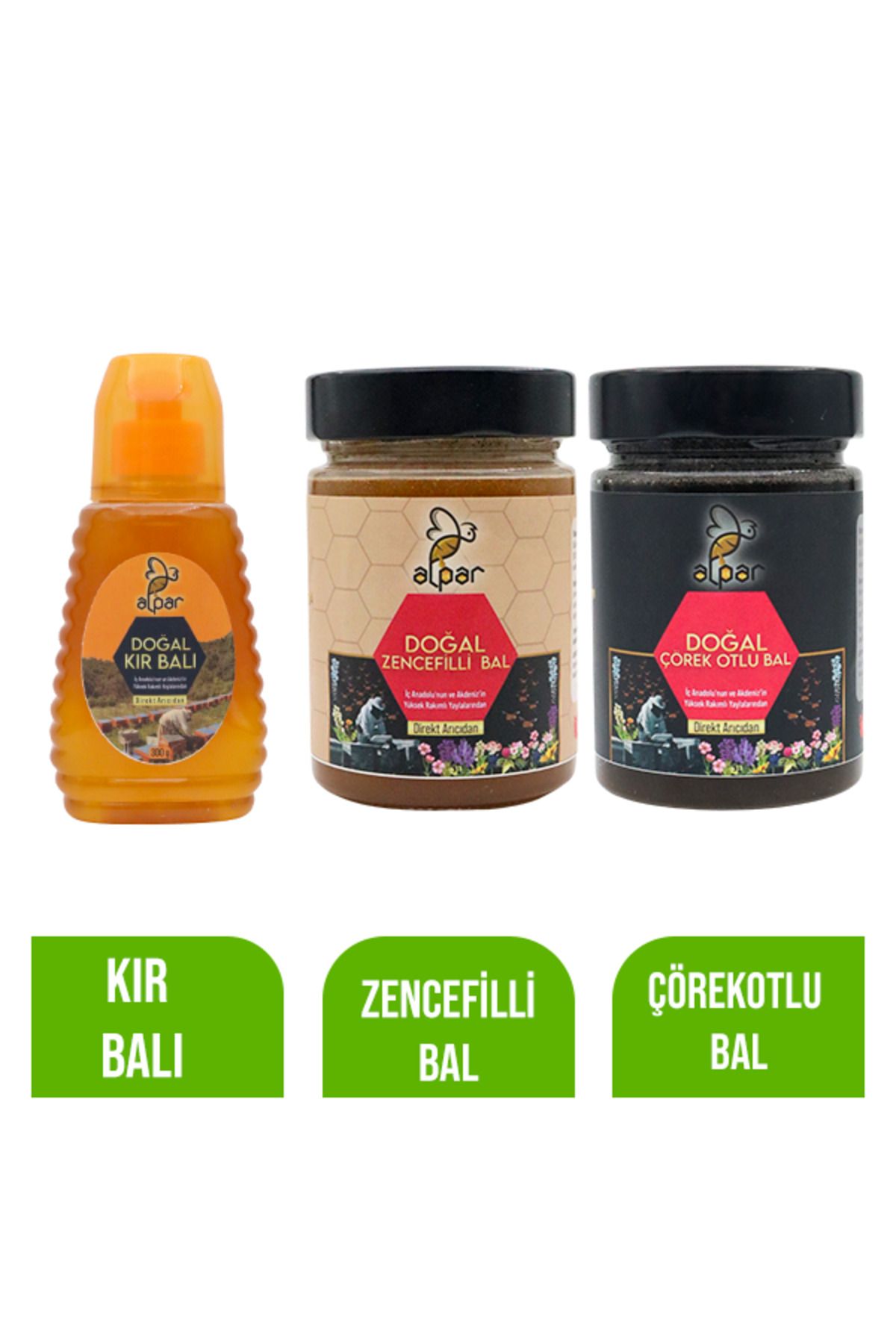 ALPARBALL Alpar Bal Doğal Kır Balı 300gr - Zencefilli Bal - Çörekotlu Bal 450gr