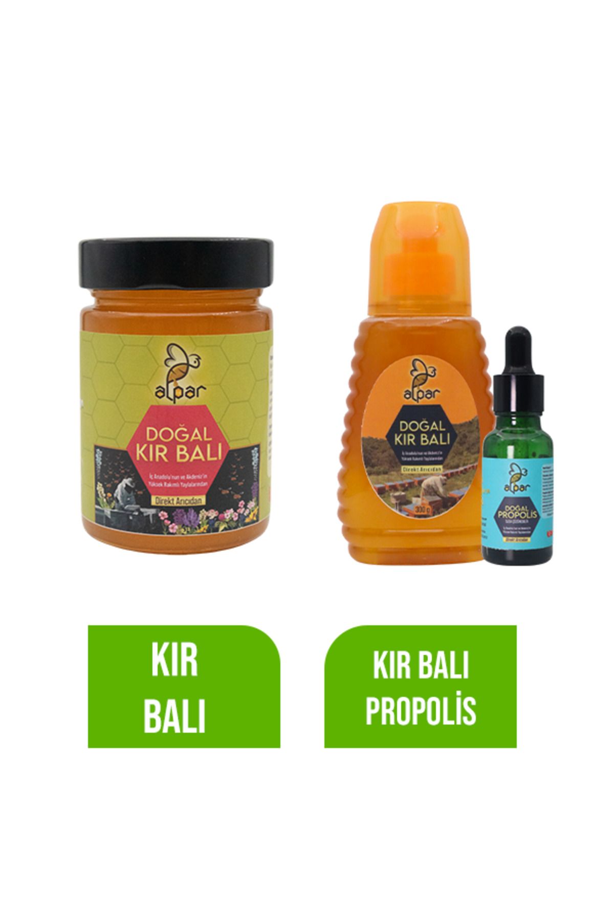 ALPARBALL Alpar Bal Doğal Kır Balı 450gr - Doğal Kır Balı 300gr - Propolis 20cc