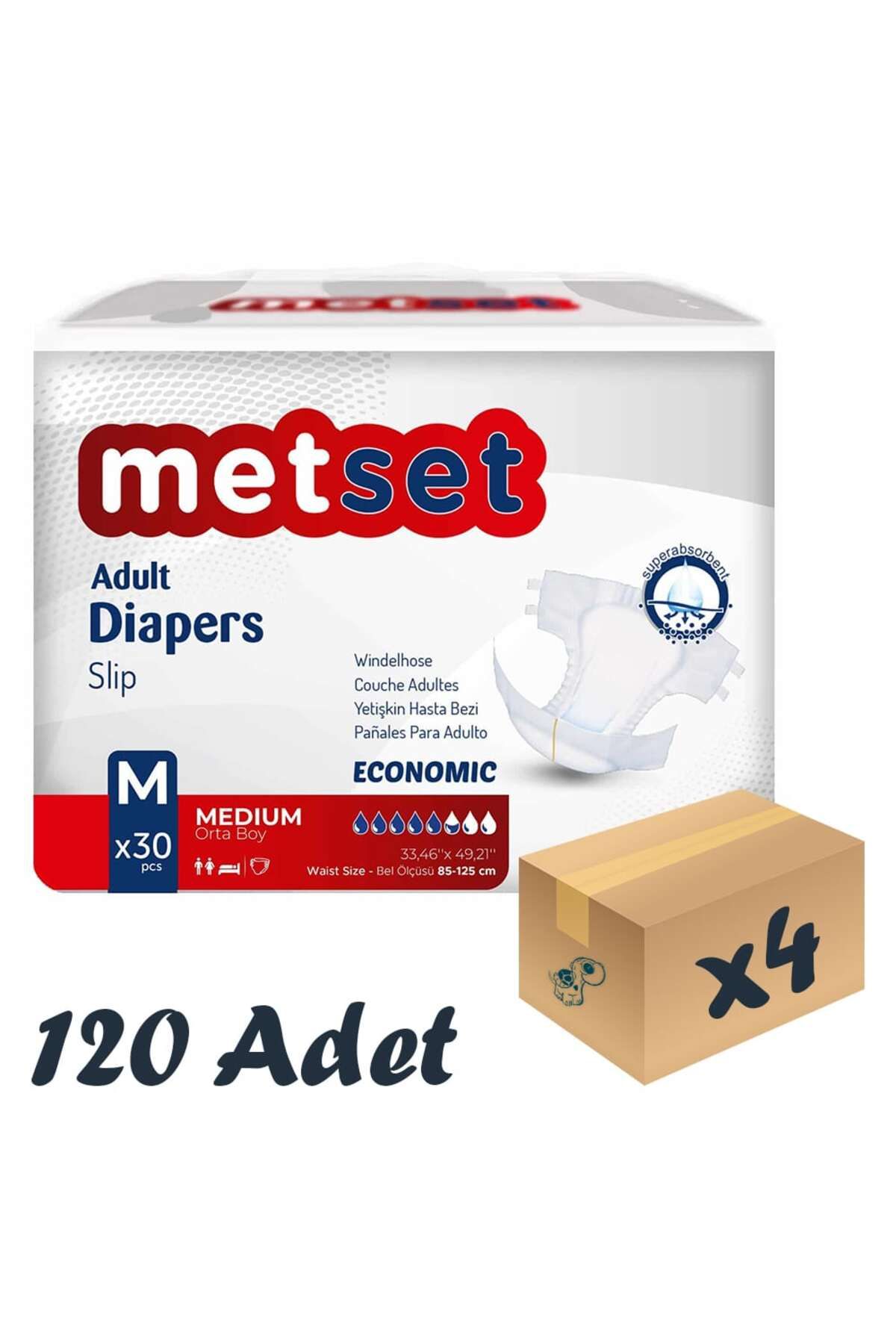 Metset Ekonomik Bel Bantlı Yetişkin Hasta Bezi 5,5 Damla Medium Orta Boy 30'lu 4 Paket 120 Adet