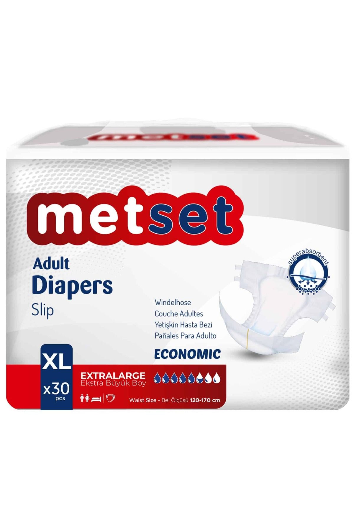 Metset Ekonomik Bel Bantlı Yetişkin Hasta Bezi 5,5 Damla XLarge En Büyük Boy XL Beden 30'lu Paket