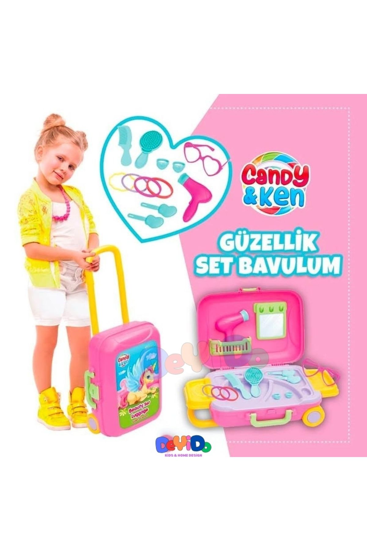 DeYiDo Güzellik Set Bavulum Oyuncak Valizli Güzellik Setleri Eğlenceli Kuaför Makyaj Bakım Evcilik Seti