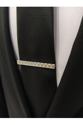 Elegante Cravatte Kareli Desen Kutulu Kravat İğnesi