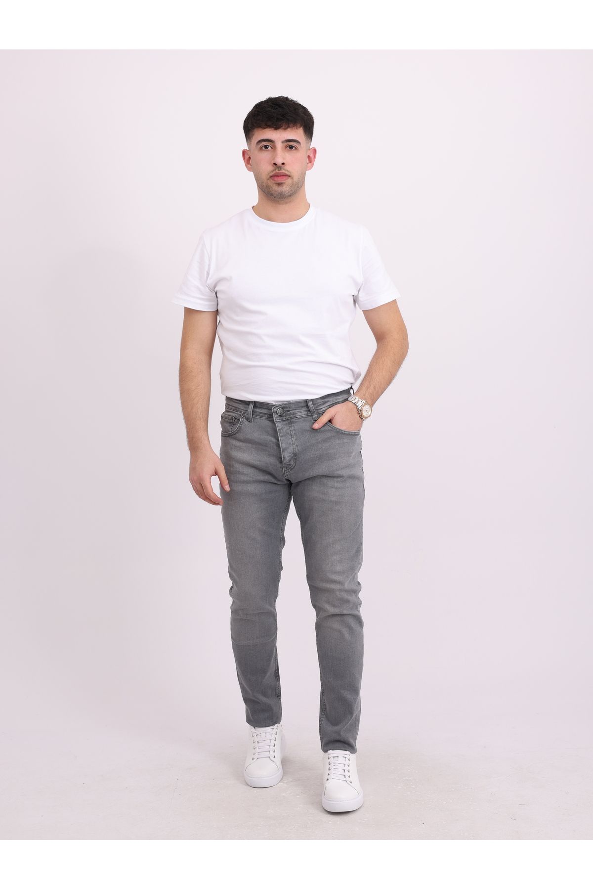 LOCUS JEANS Erkek Gri Taşlamalı Slim Fit Düğmeli Dar Paça Esnek Kot Pantolon LCS58931085