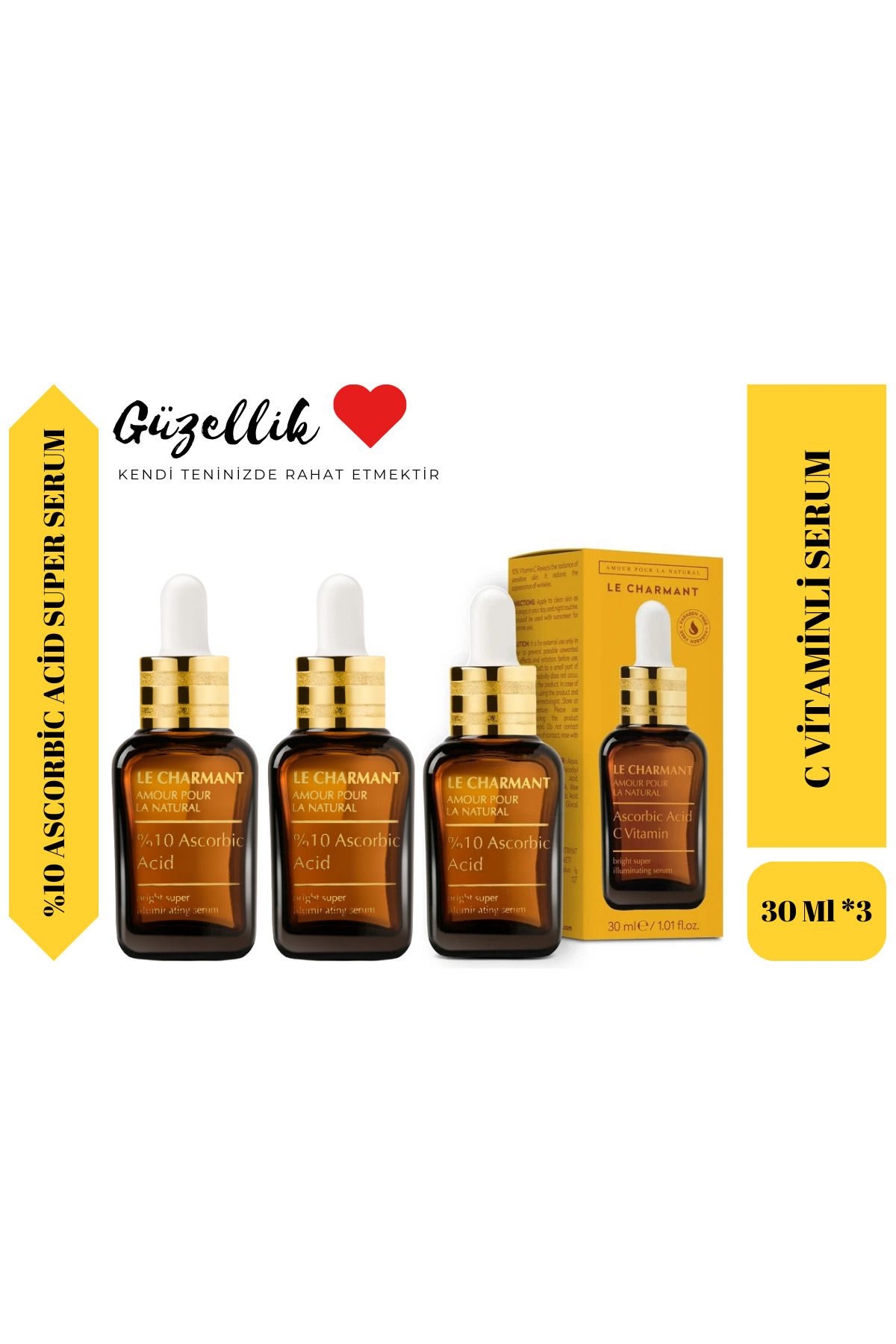 Le Charmant Ascorbic Acid ( C Vitamini ) %10 Süper Serum 30 Ml 3'lü Avantaj Paket