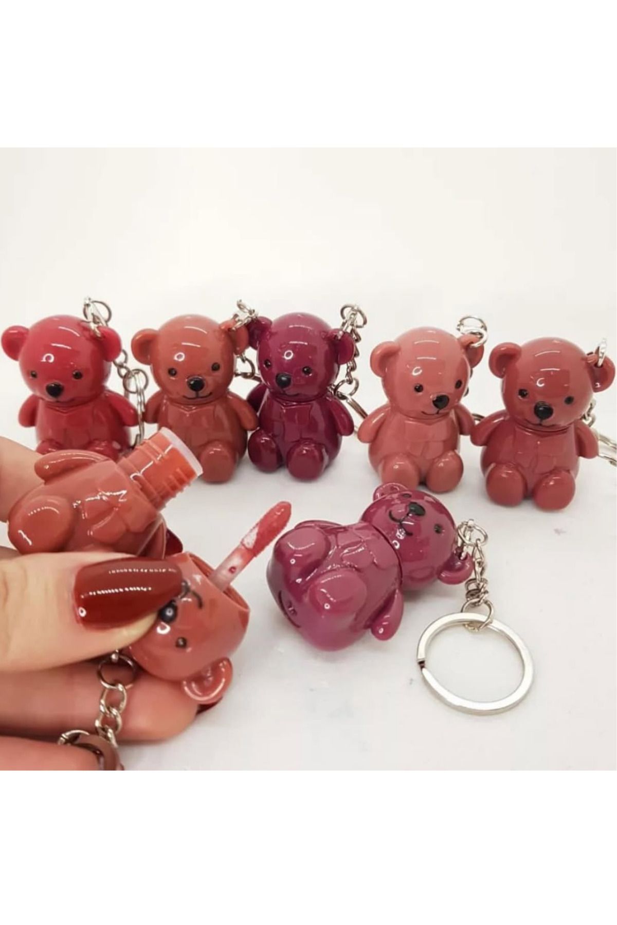 UĞURDAN-Teddy Cute Lip Gloss Matte Lipstick Keychain 3