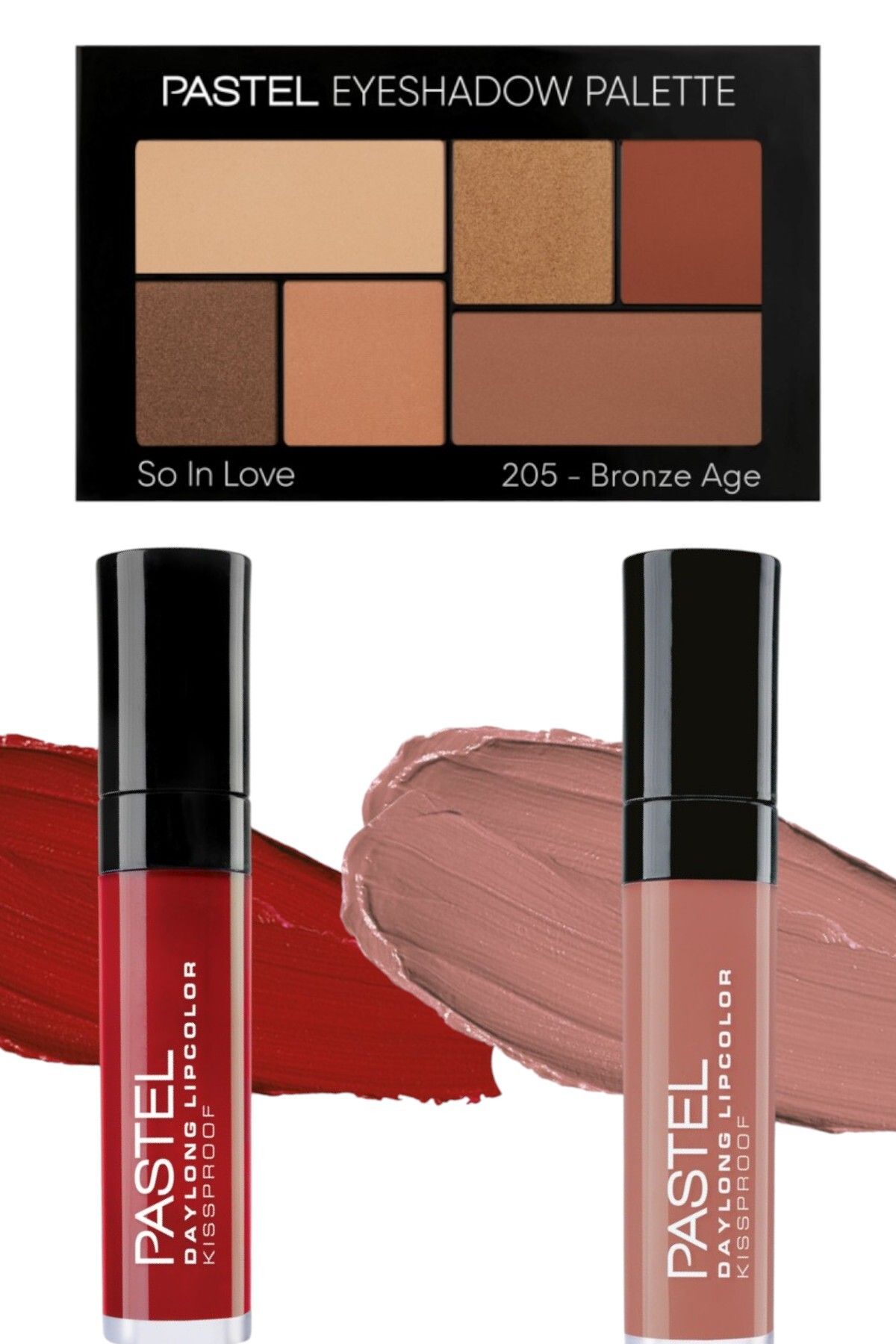 Pastel Daylong Lipcolor Kissproof 42 Ve 09 Mat Likit Ruj 2li set + Far Paleti 205 Bronze Age