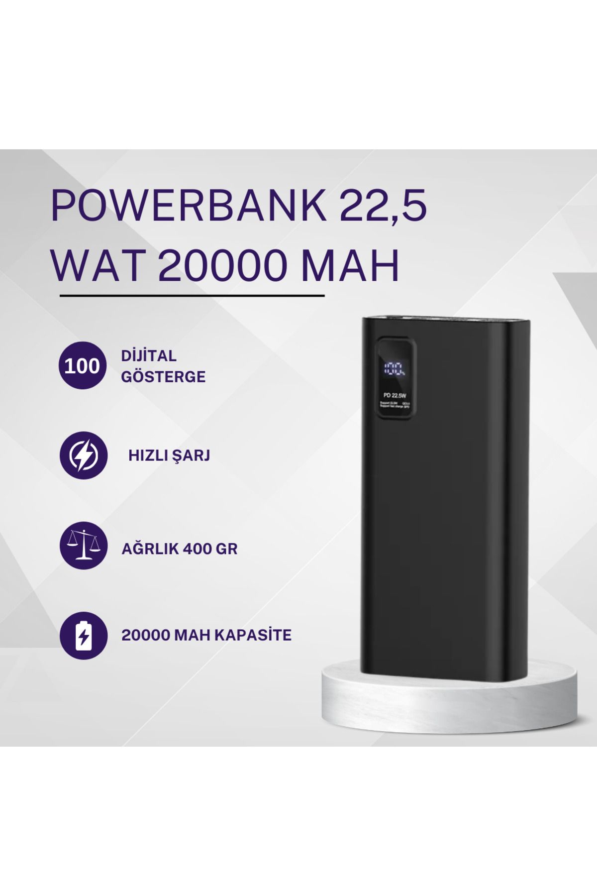 farissu TRAVEL 20000 mAh Powerbank – 22.5W Hızlı Şarj, Mobil Cihazlar İçin Yüksek Performanslı Şarj Cihazı