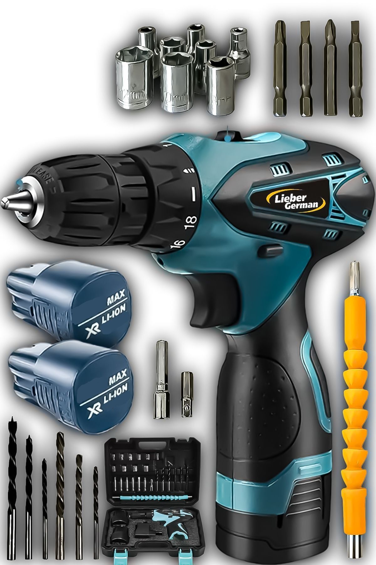 Elioure 12V 2Ah 27 Parça Çelik Dişli Şanzıman Bakır Sargılı Motor ve Akülü Vidalama Matkap