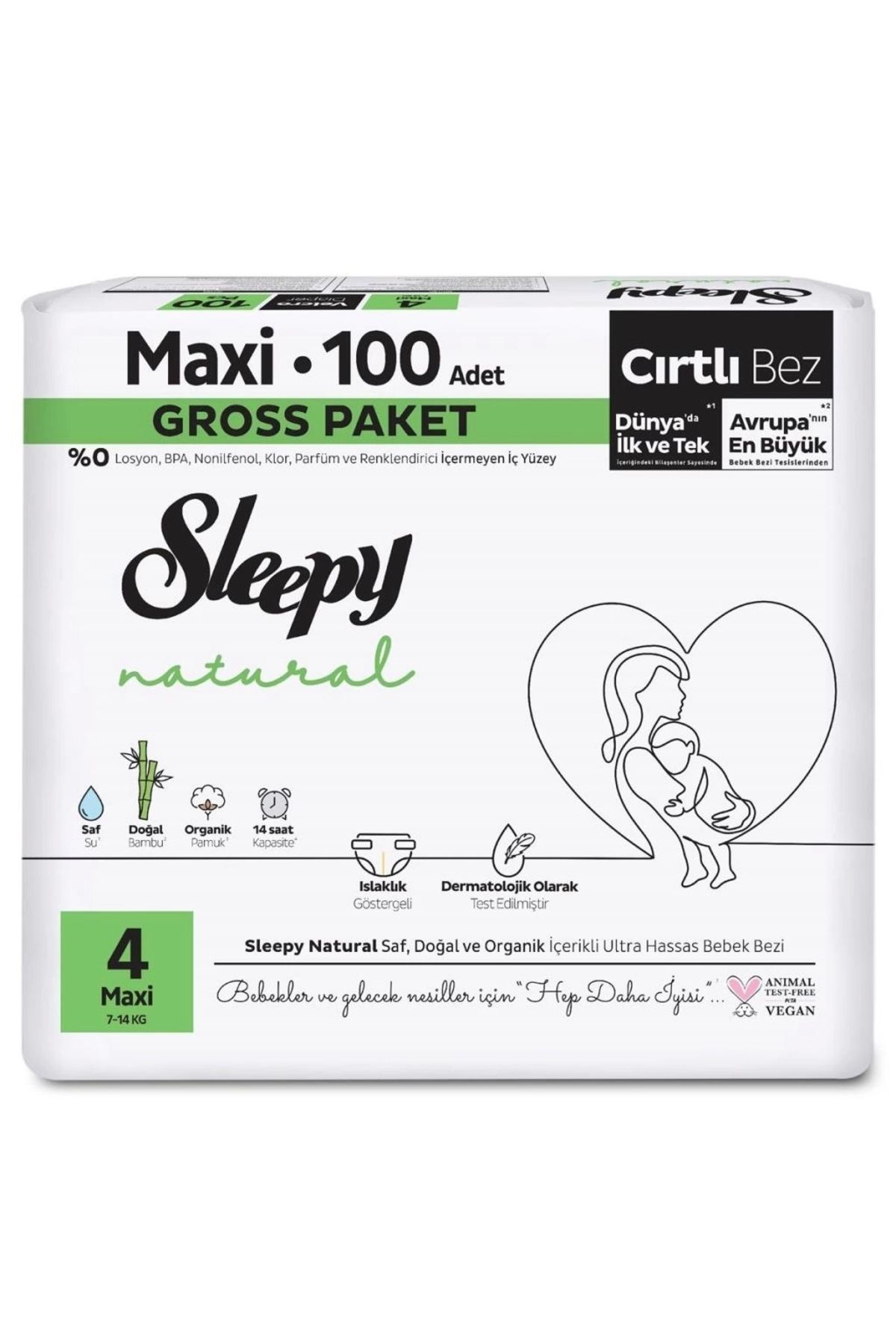 SYNOPE Çocuk Sleepy Natural Bebek Bezi Gross Paket 4 Beden 7-14 Kg 100 Adet